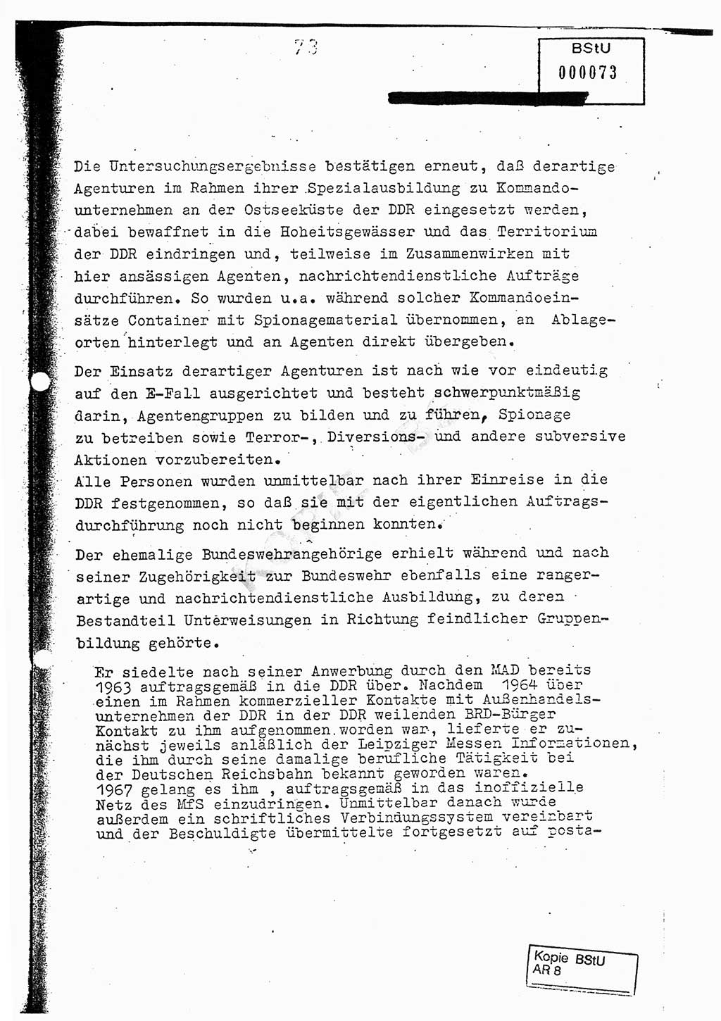 Jahresbericht der Hauptabteilung (HA) Ⅸ 1976, Analyse über die Entwicklung und die Wirksamkeit der politisch-operativen Arbeit der Linie Ⅸ im Jahre 1976, Ministerium für Staatssicherheit (MfS) der Deutschen Demokratischen Republik (DDR), Hauptabteilung Ⅸ, Berlin 1977, Seite 73 (Anal. MfS DDR HA Ⅸ /76 1977, S. 73)