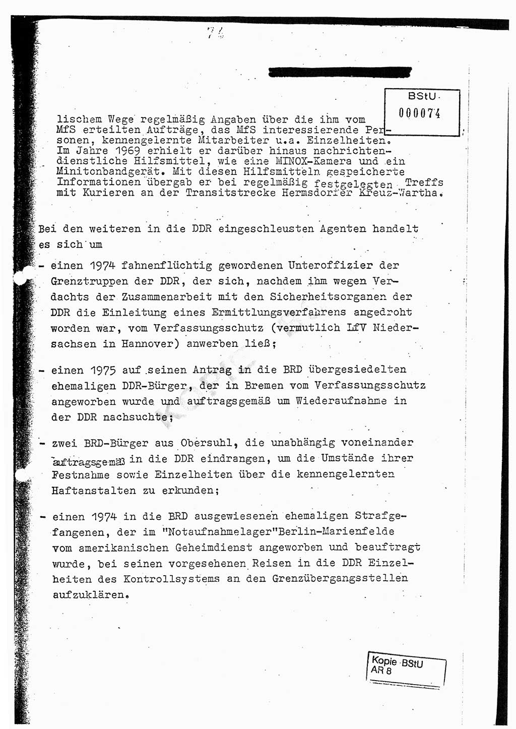 Jahresbericht der Hauptabteilung (HA) Ⅸ 1976, Analyse über die Entwicklung und die Wirksamkeit der politisch-operativen Arbeit der Linie Ⅸ im Jahre 1976, Ministerium für Staatssicherheit (MfS) der Deutschen Demokratischen Republik (DDR), Hauptabteilung Ⅸ, Berlin 1977, Seite 74 (Anal. MfS DDR HA Ⅸ /76 1977, S. 74)