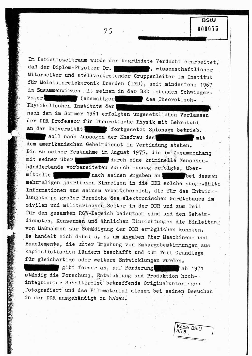 Jahresbericht der Hauptabteilung (HA) Ⅸ 1976, Analyse über die Entwicklung und die Wirksamkeit der politisch-operativen Arbeit der Linie Ⅸ im Jahre 1976, Ministerium für Staatssicherheit (MfS) der Deutschen Demokratischen Republik (DDR), Hauptabteilung Ⅸ, Berlin 1977, Seite 75 (Anal. MfS DDR HA Ⅸ /76 1977, S. 75)