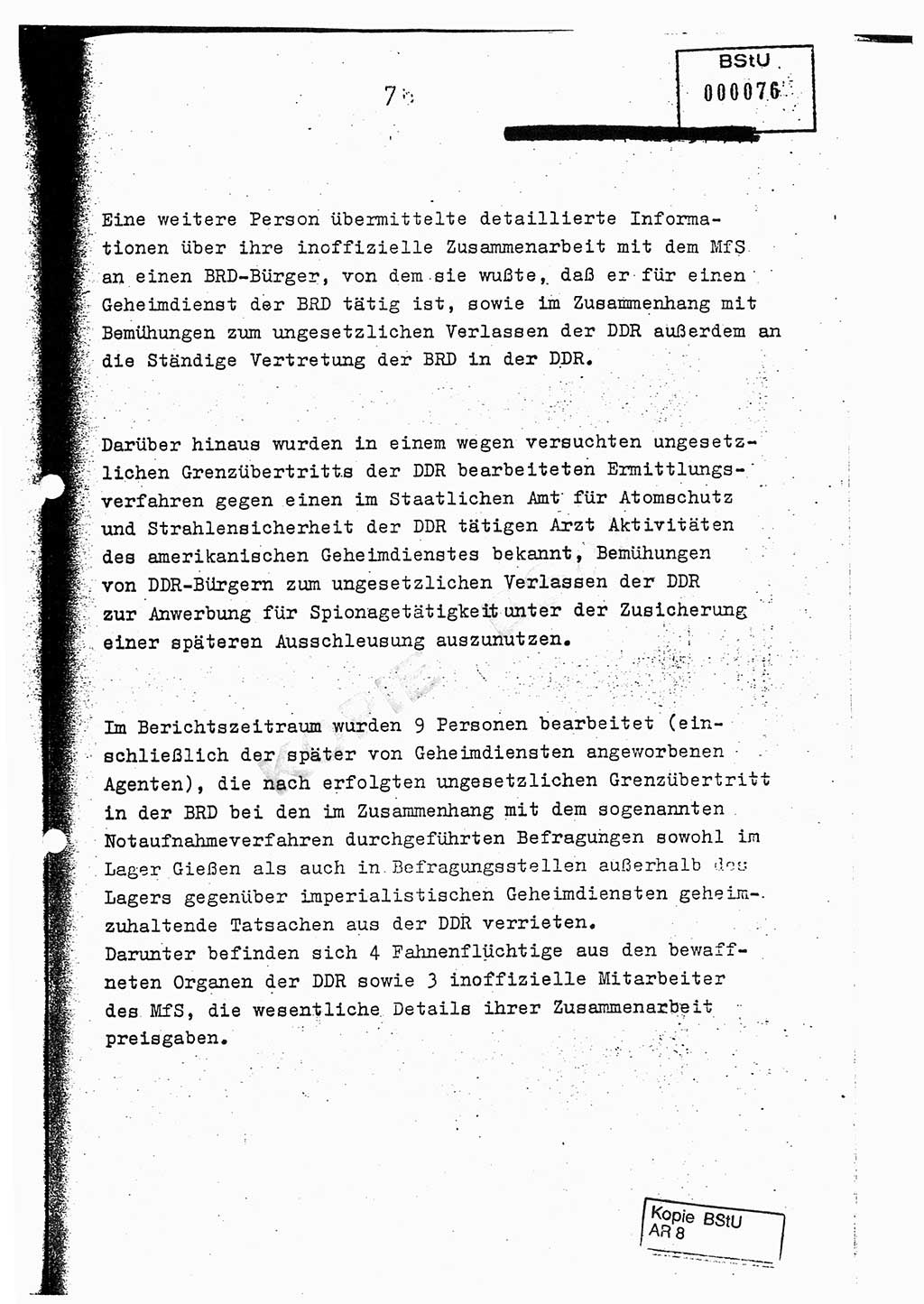 Jahresbericht der Hauptabteilung (HA) Ⅸ 1976, Analyse über die Entwicklung und die Wirksamkeit der politisch-operativen Arbeit der Linie Ⅸ im Jahre 1976, Ministerium für Staatssicherheit (MfS) der Deutschen Demokratischen Republik (DDR), Hauptabteilung Ⅸ, Berlin 1977, Seite 76 (Anal. MfS DDR HA Ⅸ /76 1977, S. 76)