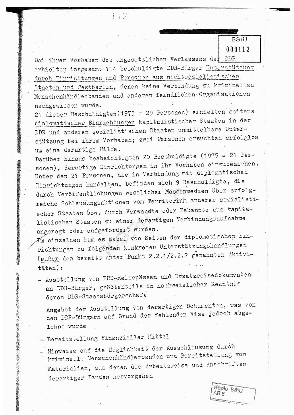 Jahresbericht der Hauptabteilung (HA) Ⅸ 1976, Analyse über die Entwicklung und die Wirksamkeit der politisch-operativen Arbeit der Linie Ⅸ im Jahre 1976, Ministerium für Staatssicherheit (MfS) der Deutschen Demokratischen Republik (DDR), Hauptabteilung Ⅸ, Berlin 1977, Seite 112 (Anal. MfS DDR HA Ⅸ /76 1977, S. 112)