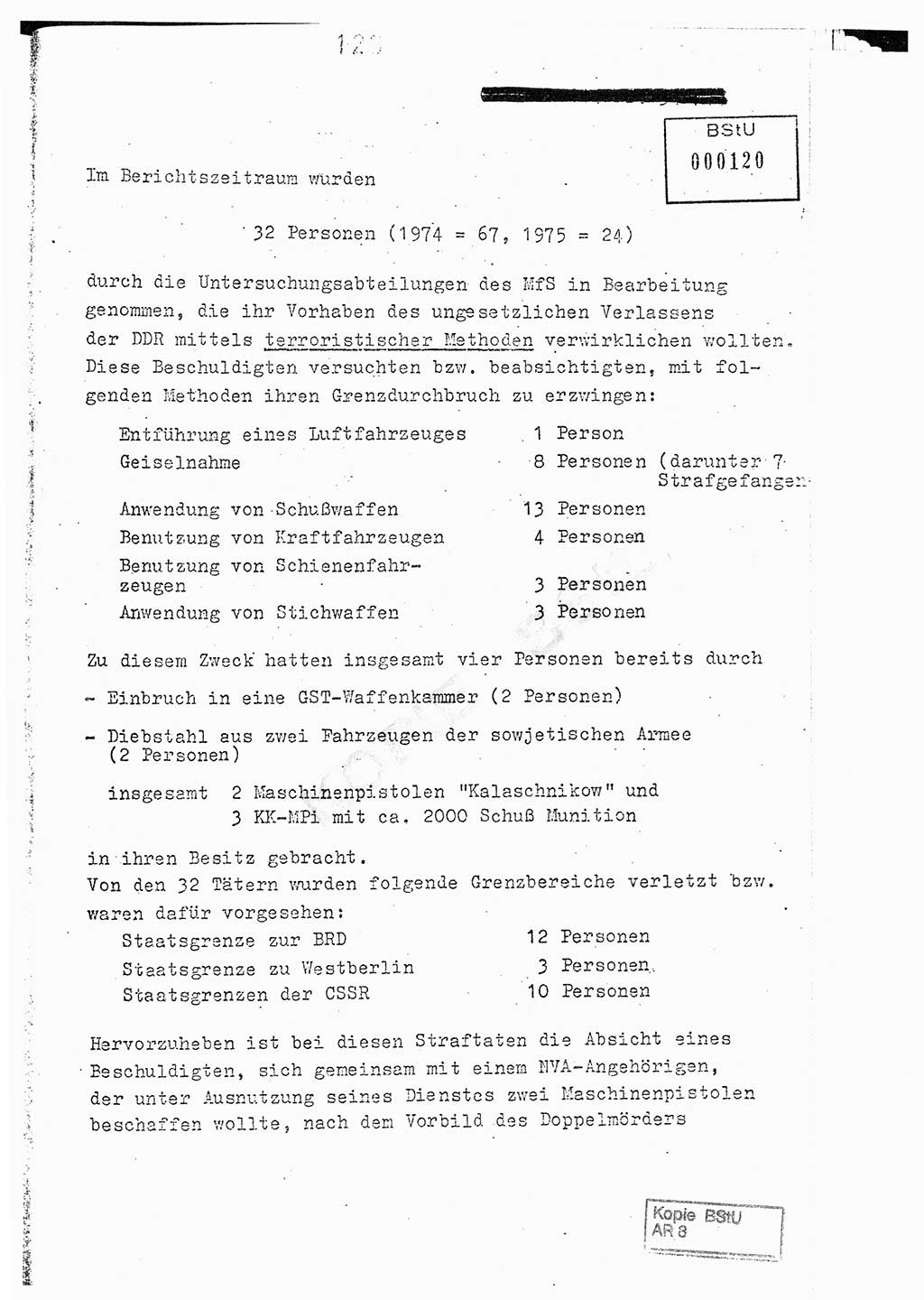 Jahresbericht der Hauptabteilung (HA) Ⅸ 1976, Analyse über die Entwicklung und die Wirksamkeit der politisch-operativen Arbeit der Linie Ⅸ im Jahre 1976, Ministerium für Staatssicherheit (MfS) der Deutschen Demokratischen Republik (DDR), Hauptabteilung Ⅸ, Berlin 1977, Seite 120 (Anal. MfS DDR HA Ⅸ /76 1977, S. 120)