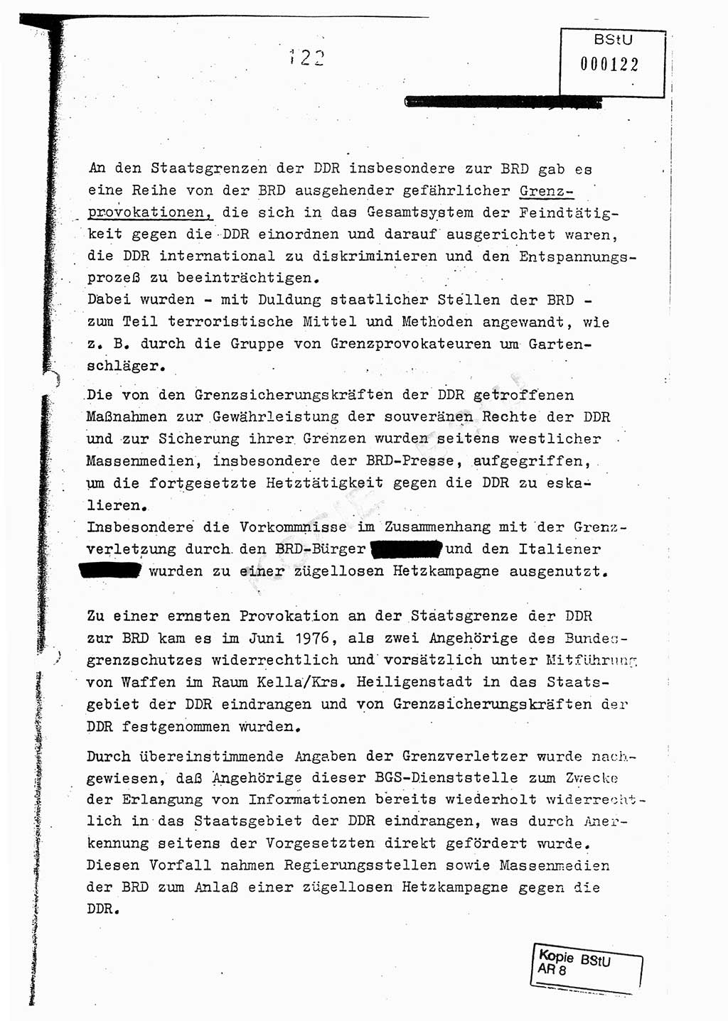 Jahresbericht der Hauptabteilung (HA) Ⅸ 1976, Analyse über die Entwicklung und die Wirksamkeit der politisch-operativen Arbeit der Linie Ⅸ im Jahre 1976, Ministerium für Staatssicherheit (MfS) der Deutschen Demokratischen Republik (DDR), Hauptabteilung Ⅸ, Berlin 1977, Seite 122 (Anal. MfS DDR HA Ⅸ /76 1977, S. 122)