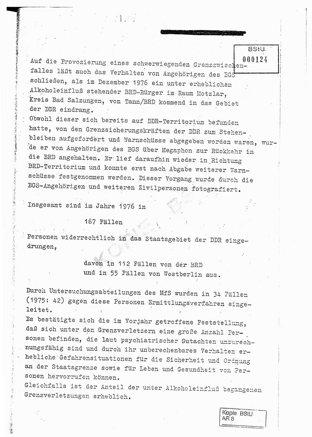 Jahresbericht der Hauptabteilung (HA) Ⅸ 1976, Analyse über die Entwicklung und die Wirksamkeit der politisch-operativen Arbeit der Linie Ⅸ im Jahre 1976, Ministerium für Staatssicherheit (MfS) der Deutschen Demokratischen Republik (DDR), Hauptabteilung Ⅸ, Berlin 1977, Seite 124 (Anal. MfS DDR HA Ⅸ /76 1977, S. 124)