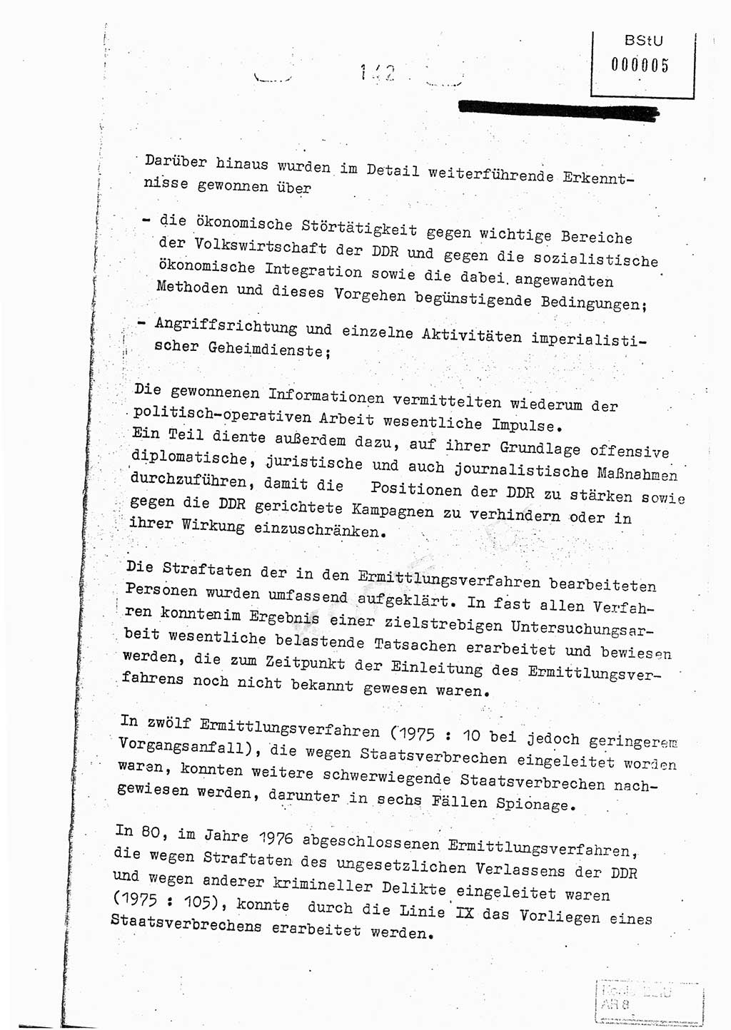 Jahresbericht der Hauptabteilung (HA) Ⅸ 1976, Analyse über die Entwicklung und die Wirksamkeit der politisch-operativen Arbeit der Linie Ⅸ im Jahre 1976, Ministerium für Staatssicherheit (MfS) der Deutschen Demokratischen Republik (DDR), Hauptabteilung Ⅸ, Berlin 1977, Seite 142 (Anal. MfS DDR HA Ⅸ /76 1977, S. 142)