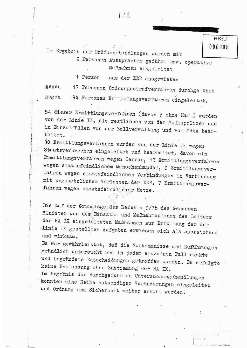 Jahresbericht der Hauptabteilung (HA) Ⅸ 1976, Analyse über die Entwicklung und die Wirksamkeit der politisch-operativen Arbeit der Linie Ⅸ im Jahre 1976, Ministerium für Staatssicherheit (MfS) der Deutschen Demokratischen Republik (DDR), Hauptabteilung Ⅸ, Berlin 1977, Seite 145 (Anal. MfS DDR HA Ⅸ /76 1977, S. 145)