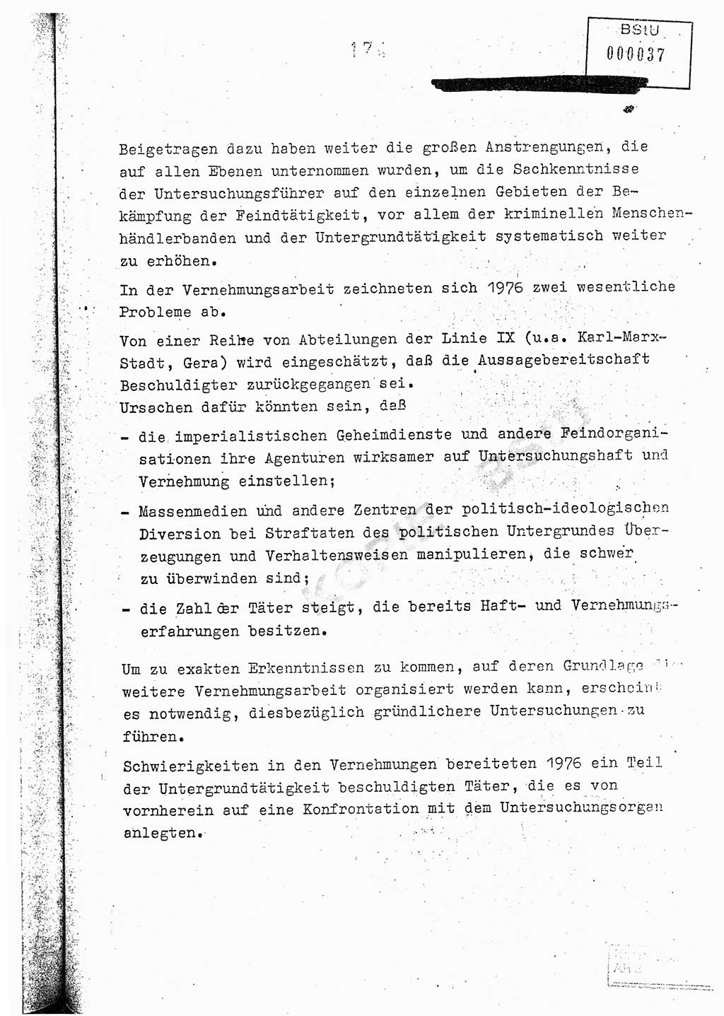 Jahresbericht der Hauptabteilung (HA) Ⅸ 1976, Analyse über die Entwicklung und die Wirksamkeit der politisch-operativen Arbeit der Linie Ⅸ im Jahre 1976, Ministerium für Staatssicherheit (MfS) der Deutschen Demokratischen Republik (DDR), Hauptabteilung Ⅸ, Berlin 1977, Seite 174 (Anal. MfS DDR HA Ⅸ /76 1977, S. 174)