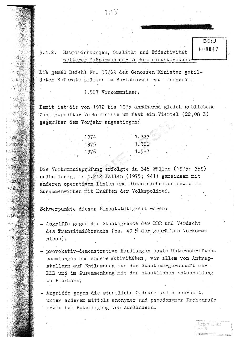 Jahresbericht der Hauptabteilung (HA) Ⅸ 1976, Analyse über die Entwicklung und die Wirksamkeit der politisch-operativen Arbeit der Linie Ⅸ im Jahre 1976, Ministerium für Staatssicherheit (MfS) der Deutschen Demokratischen Republik (DDR), Hauptabteilung Ⅸ, Berlin 1977, Seite 185 (Anal. MfS DDR HA Ⅸ /76 1977, S. 185)