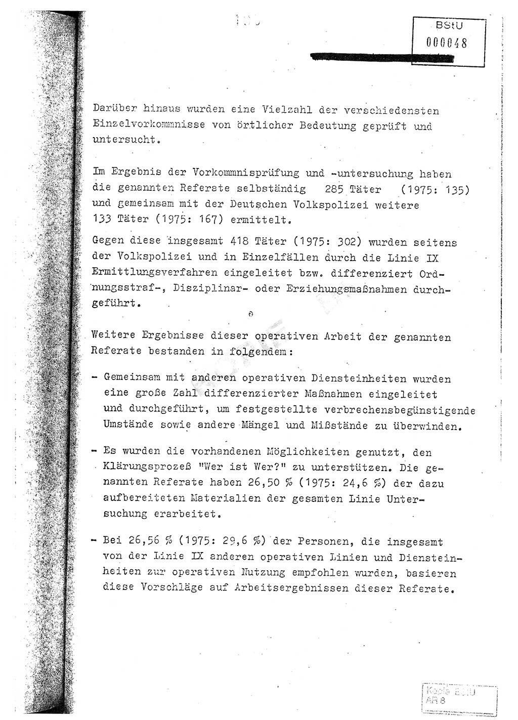 Jahresbericht der Hauptabteilung (HA) Ⅸ 1976, Analyse über die Entwicklung und die Wirksamkeit der politisch-operativen Arbeit der Linie Ⅸ im Jahre 1976, Ministerium für Staatssicherheit (MfS) der Deutschen Demokratischen Republik (DDR), Hauptabteilung Ⅸ, Berlin 1977, Seite 186 (Anal. MfS DDR HA Ⅸ /76 1977, S. 186)