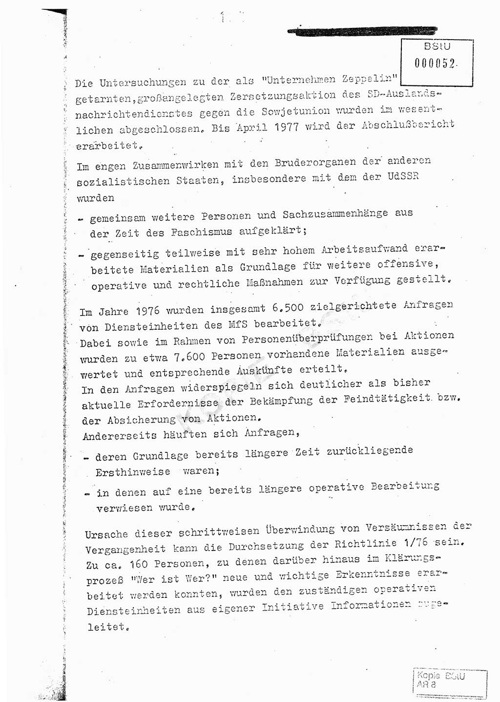 Jahresbericht der Hauptabteilung (HA) Ⅸ 1976, Analyse über die Entwicklung und die Wirksamkeit der politisch-operativen Arbeit der Linie Ⅸ im Jahre 1976, Ministerium für Staatssicherheit (MfS) der Deutschen Demokratischen Republik (DDR), Hauptabteilung Ⅸ, Berlin 1977, Seite 190 (Anal. MfS DDR HA Ⅸ /76 1977, S. 190)