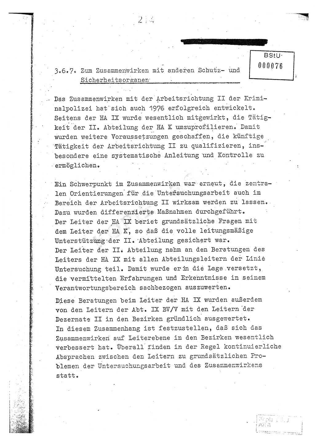 Jahresbericht der Hauptabteilung (HA) Ⅸ 1976, Analyse über die Entwicklung und die Wirksamkeit der politisch-operativen Arbeit der Linie Ⅸ im Jahre 1976, Ministerium für Staatssicherheit (MfS) der Deutschen Demokratischen Republik (DDR), Hauptabteilung Ⅸ, Berlin 1977, Seite 214 (Anal. MfS DDR HA Ⅸ /76 1977, S. 214)