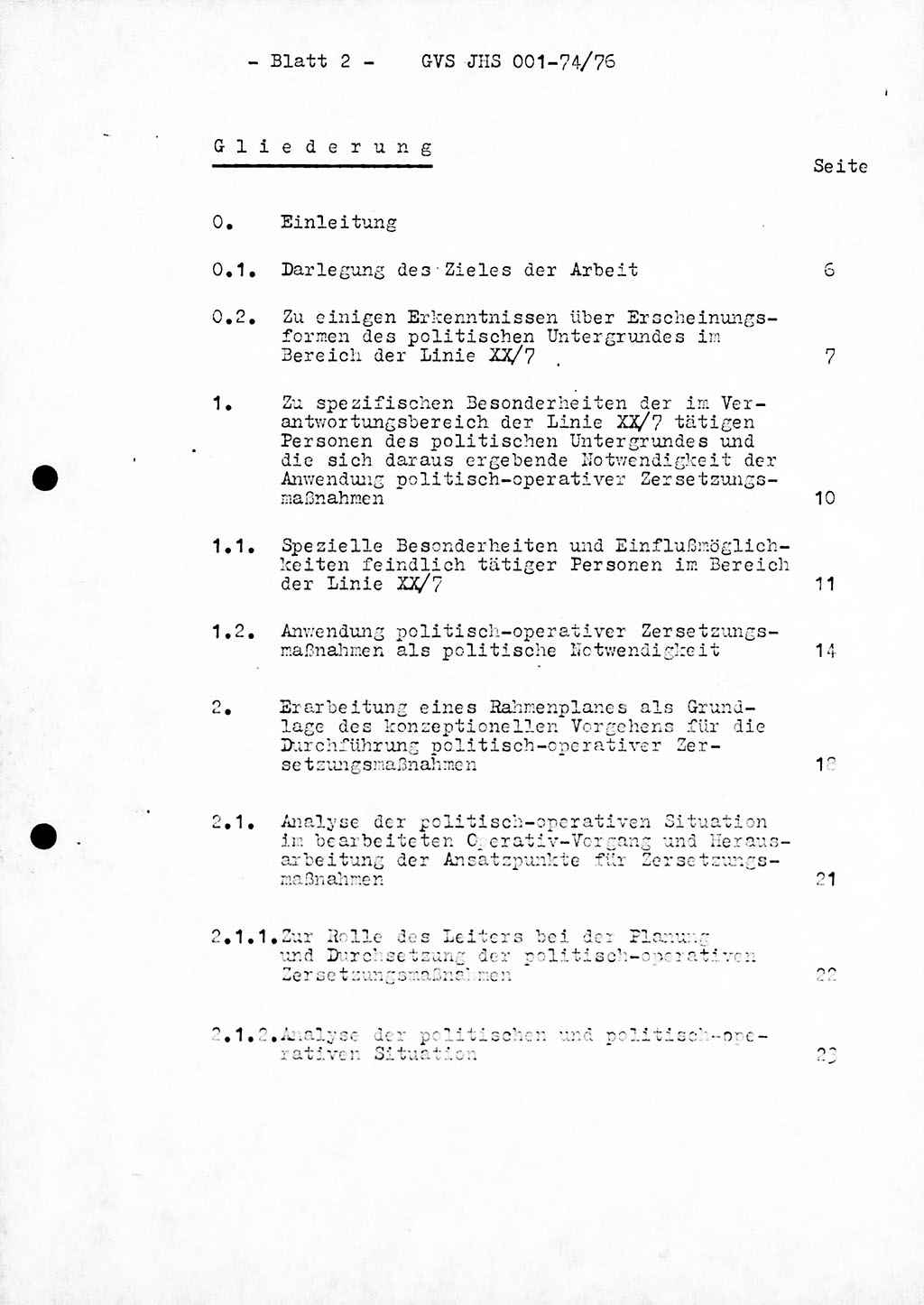 Diplomarbeit Hauptmann Joachim Tischendorf (HA ⅩⅩ), Ministerium für Staatssicherheit (MfS) der Deutschen Demokratischen Republik (DDR), Juristische Hochschule (JHS), Geheime Verschlußsache (GVS) 001-74/76, Potsdam 1976, Seite 2 (Dipl.-Arb. MfS DDR JHS GVS 001-74/76 1976, S. 2)