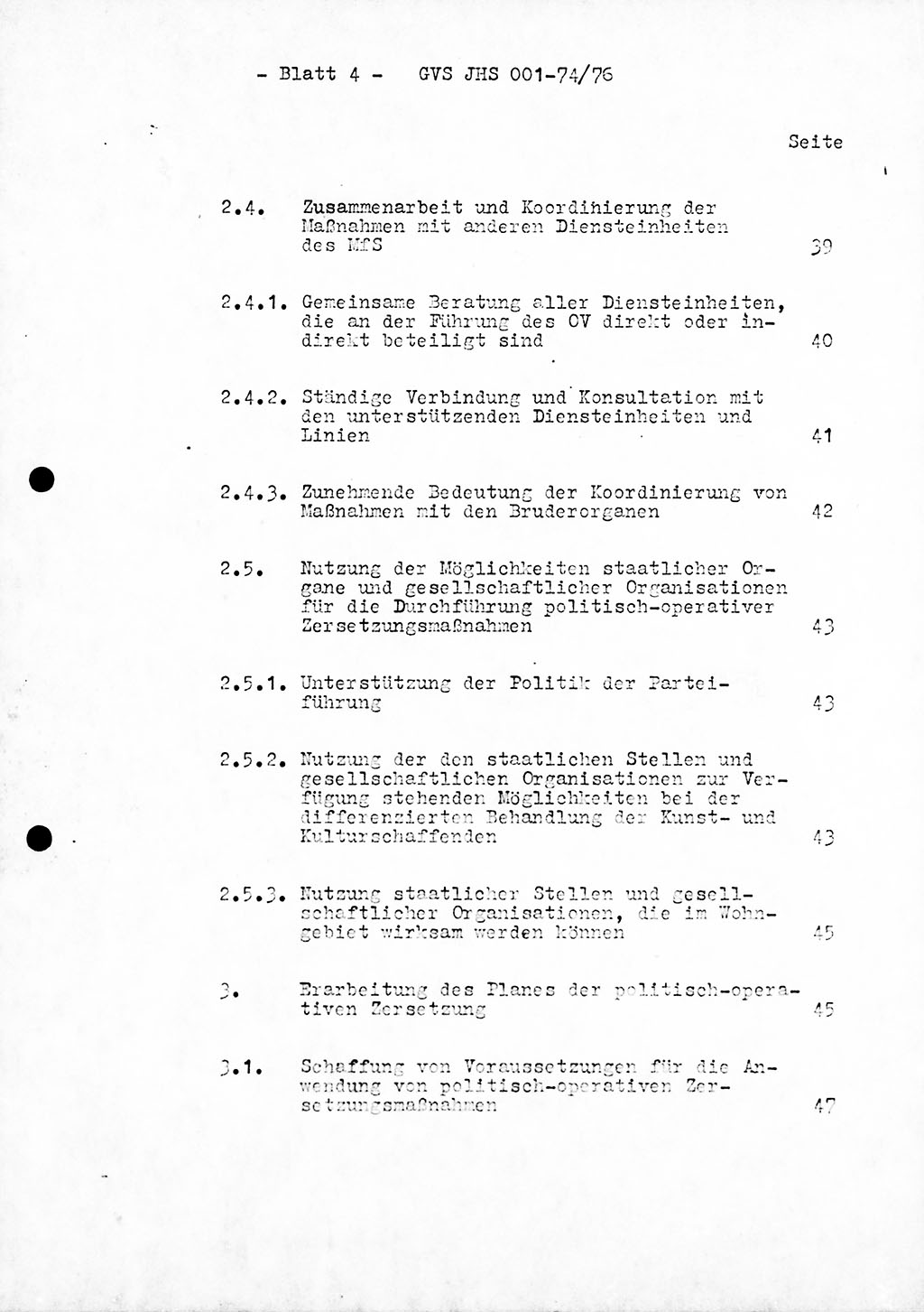 Diplomarbeit Hauptmann Joachim Tischendorf (HA ⅩⅩ), Ministerium für Staatssicherheit (MfS) der Deutschen Demokratischen Republik (DDR), Juristische Hochschule (JHS), Geheime Verschlußsache (GVS) 001-74/76, Potsdam 1976, Seite 4 (Dipl.-Arb. MfS DDR JHS GVS 001-74/76 1976, S. 4)