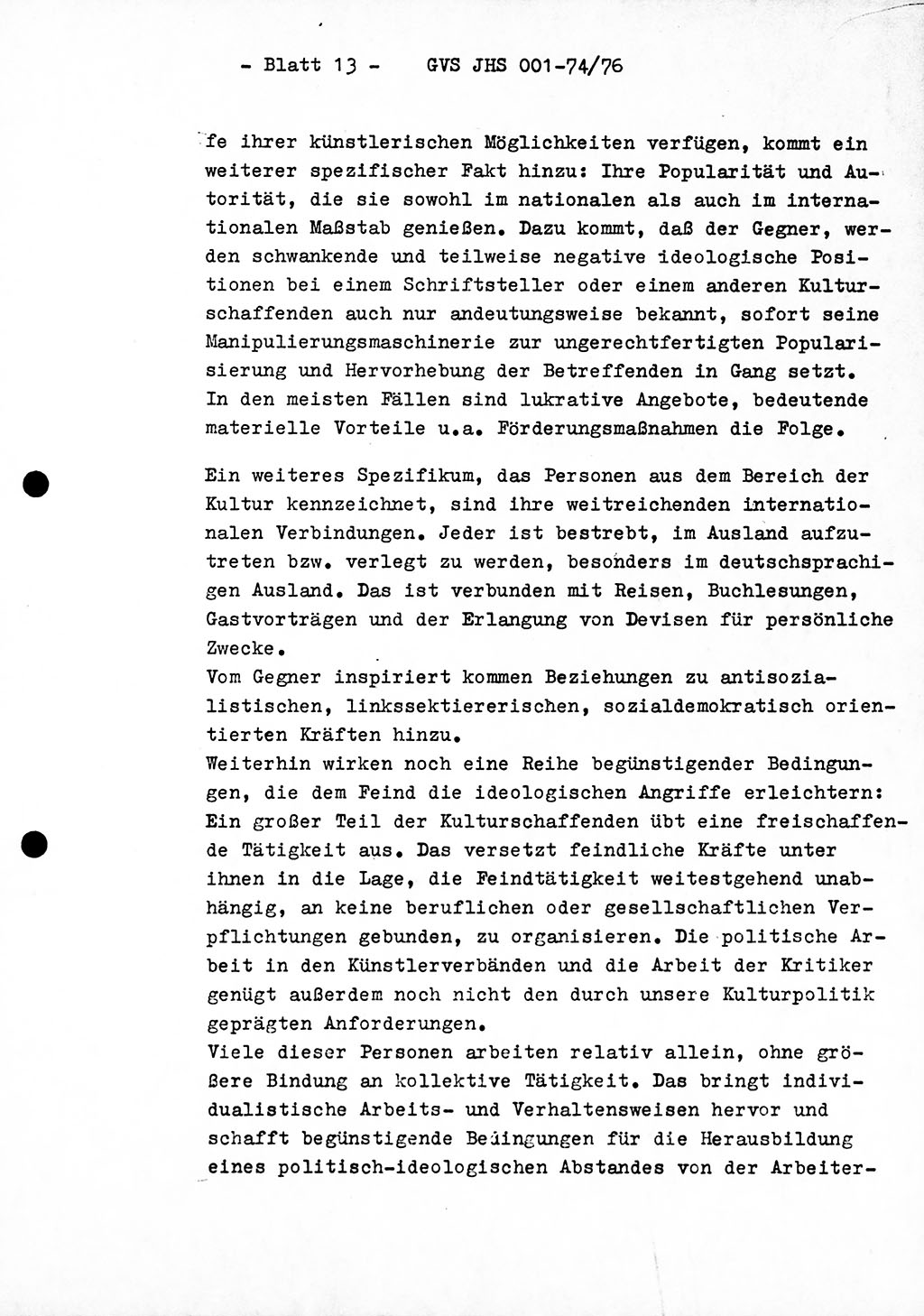 Diplomarbeit Hauptmann Joachim Tischendorf (HA ⅩⅩ), Ministerium für Staatssicherheit (MfS) der Deutschen Demokratischen Republik (DDR), Juristische Hochschule (JHS), Geheime Verschlußsache (GVS) 001-74/76, Potsdam 1976, Seite 13 (Dipl.-Arb. MfS DDR JHS GVS 001-74/76 1976, S. 13)