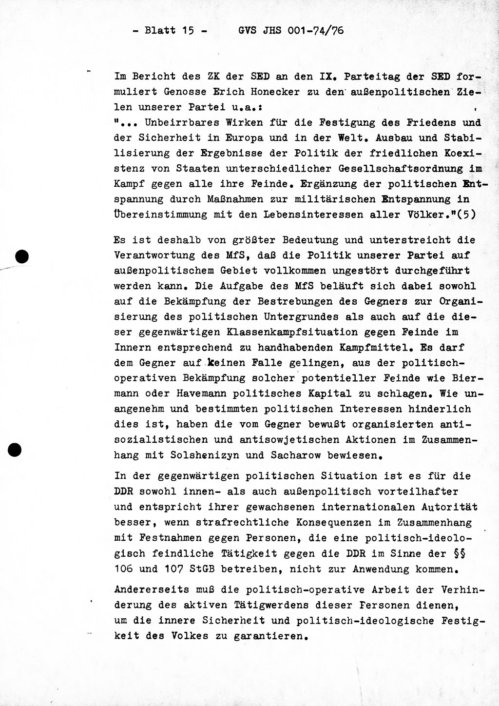 Diplomarbeit Hauptmann Joachim Tischendorf (HA ⅩⅩ), Ministerium für Staatssicherheit (MfS) der Deutschen Demokratischen Republik (DDR), Juristische Hochschule (JHS), Geheime Verschlußsache (GVS) 001-74/76, Potsdam 1976, Seite 15 (Dipl.-Arb. MfS DDR JHS GVS 001-74/76 1976, S. 15)