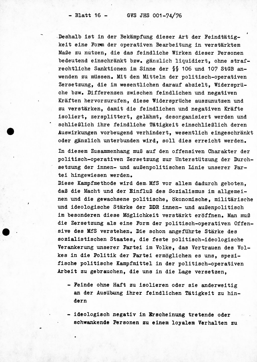 Diplomarbeit Hauptmann Joachim Tischendorf (HA ⅩⅩ), Ministerium für Staatssicherheit (MfS) der Deutschen Demokratischen Republik (DDR), Juristische Hochschule (JHS), Geheime Verschlußsache (GVS) 001-74/76, Potsdam 1976, Seite 16 (Dipl.-Arb. MfS DDR JHS GVS 001-74/76 1976, S. 16)