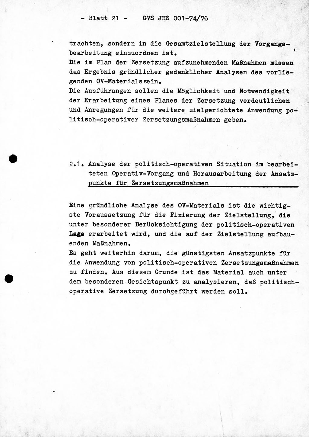 Diplomarbeit Hauptmann Joachim Tischendorf (HA ⅩⅩ), Ministerium für Staatssicherheit (MfS) der Deutschen Demokratischen Republik (DDR), Juristische Hochschule (JHS), Geheime Verschlußsache (GVS) 001-74/76, Potsdam 1976, Seite 21 (Dipl.-Arb. MfS DDR JHS GVS 001-74/76 1976, S. 21)