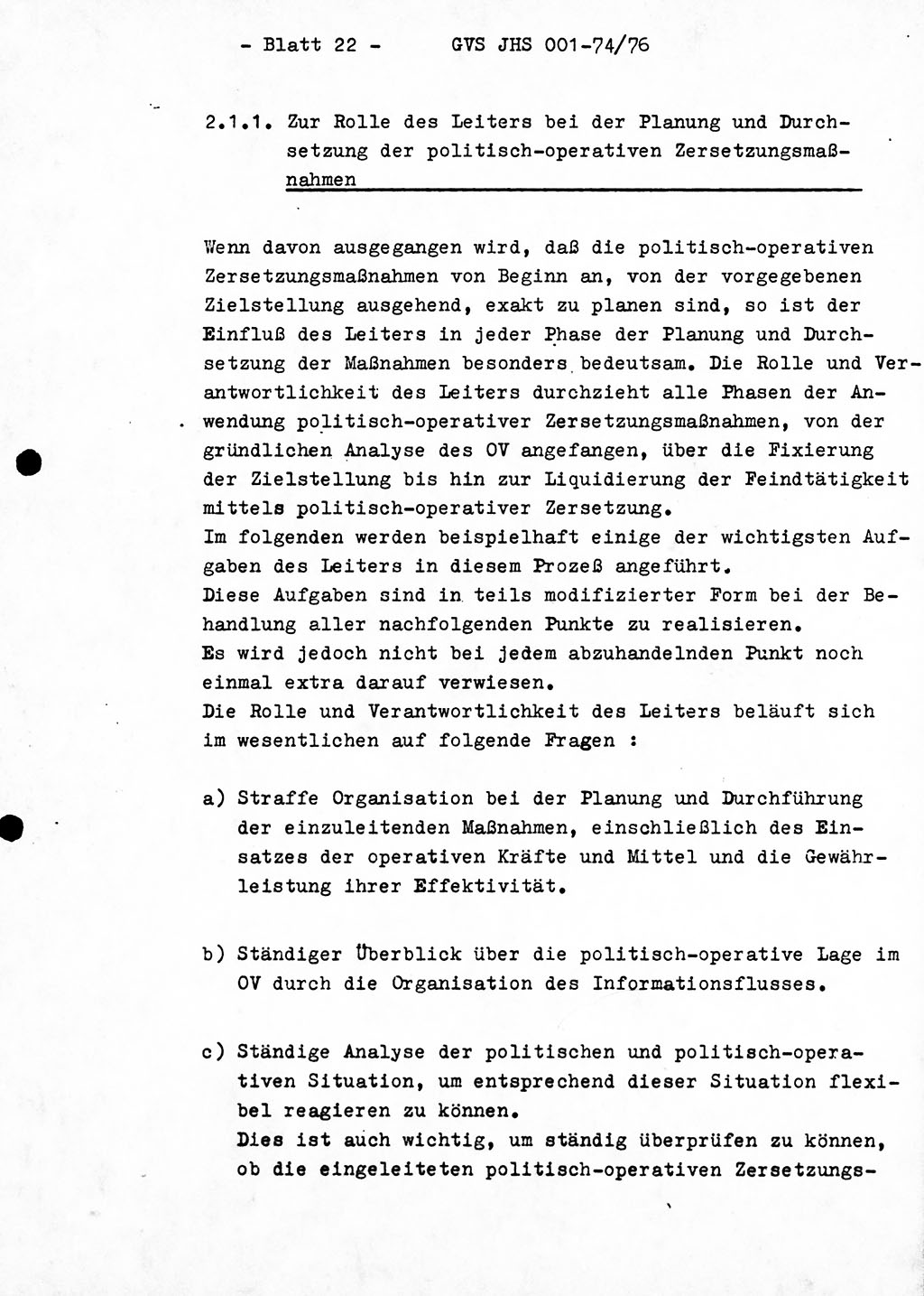 Diplomarbeit Hauptmann Joachim Tischendorf (HA ⅩⅩ), Ministerium für Staatssicherheit (MfS) der Deutschen Demokratischen Republik (DDR), Juristische Hochschule (JHS), Geheime Verschlußsache (GVS) 001-74/76, Potsdam 1976, Seite 22 (Dipl.-Arb. MfS DDR JHS GVS 001-74/76 1976, S. 22)