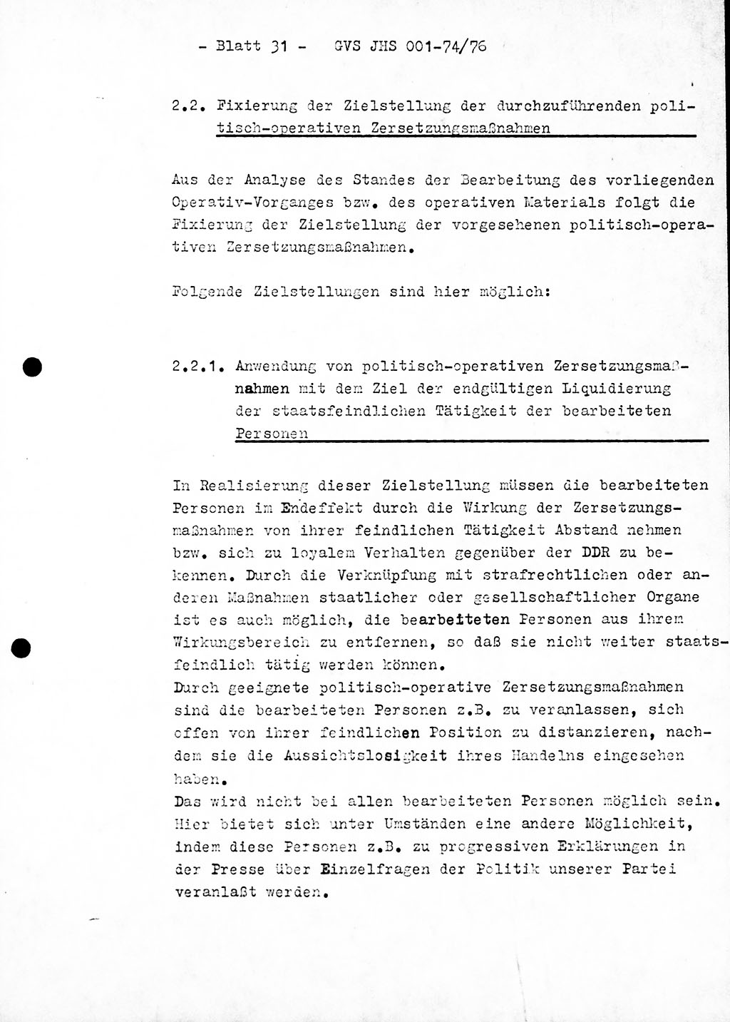 Diplomarbeit Hauptmann Joachim Tischendorf (HA ⅩⅩ), Ministerium für Staatssicherheit (MfS) der Deutschen Demokratischen Republik (DDR), Juristische Hochschule (JHS), Geheime Verschlußsache (GVS) 001-74/76, Potsdam 1976, Seite 31 (Dipl.-Arb. MfS DDR JHS GVS 001-74/76 1976, S. 31)