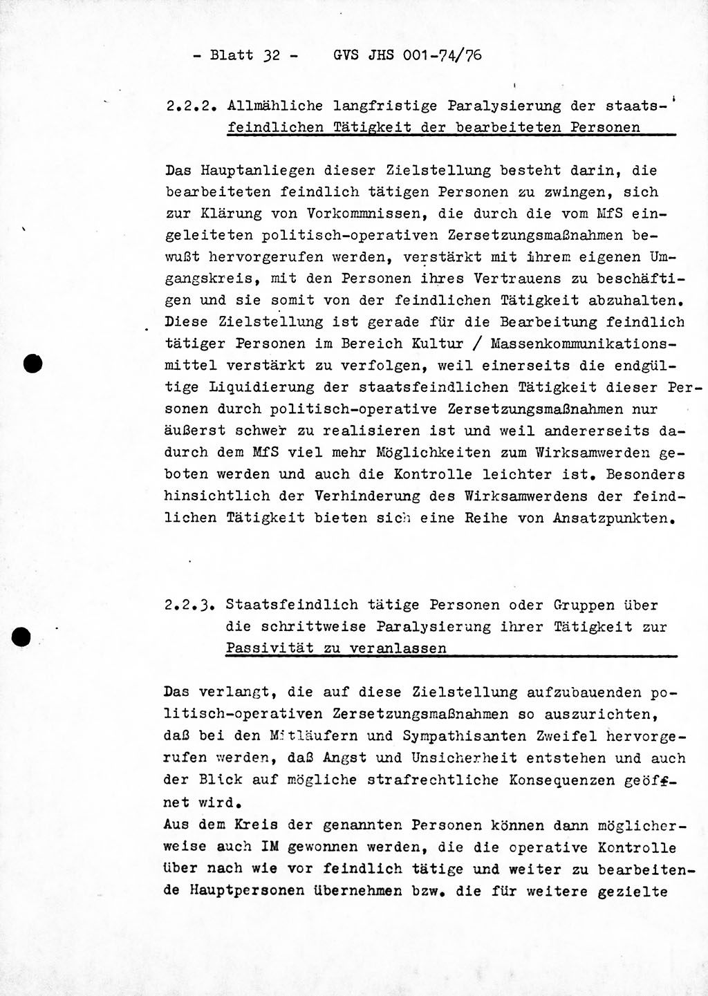 Diplomarbeit Hauptmann Joachim Tischendorf (HA ⅩⅩ), Ministerium für Staatssicherheit (MfS) der Deutschen Demokratischen Republik (DDR), Juristische Hochschule (JHS), Geheime Verschlußsache (GVS) 001-74/76, Potsdam 1976, Seite 32 (Dipl.-Arb. MfS DDR JHS GVS 001-74/76 1976, S. 32)