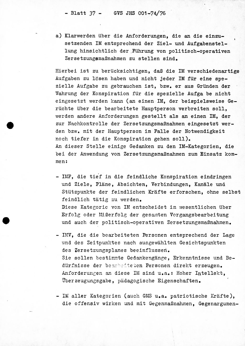 Diplomarbeit Hauptmann Joachim Tischendorf (HA ⅩⅩ), Ministerium für Staatssicherheit (MfS) der Deutschen Demokratischen Republik (DDR), Juristische Hochschule (JHS), Geheime Verschlußsache (GVS) 001-74/76, Potsdam 1976, Seite 37 (Dipl.-Arb. MfS DDR JHS GVS 001-74/76 1976, S. 37)