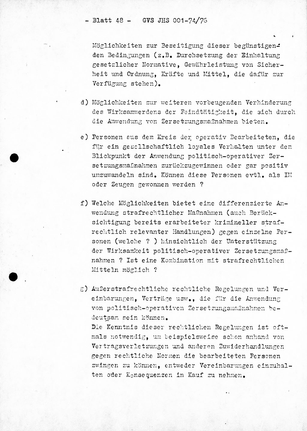 Diplomarbeit Hauptmann Joachim Tischendorf (HA ⅩⅩ), Ministerium für Staatssicherheit (MfS) der Deutschen Demokratischen Republik (DDR), Juristische Hochschule (JHS), Geheime Verschlußsache (GVS) 001-74/76, Potsdam 1976, Seite 48 (Dipl.-Arb. MfS DDR JHS GVS 001-74/76 1976, S. 48)