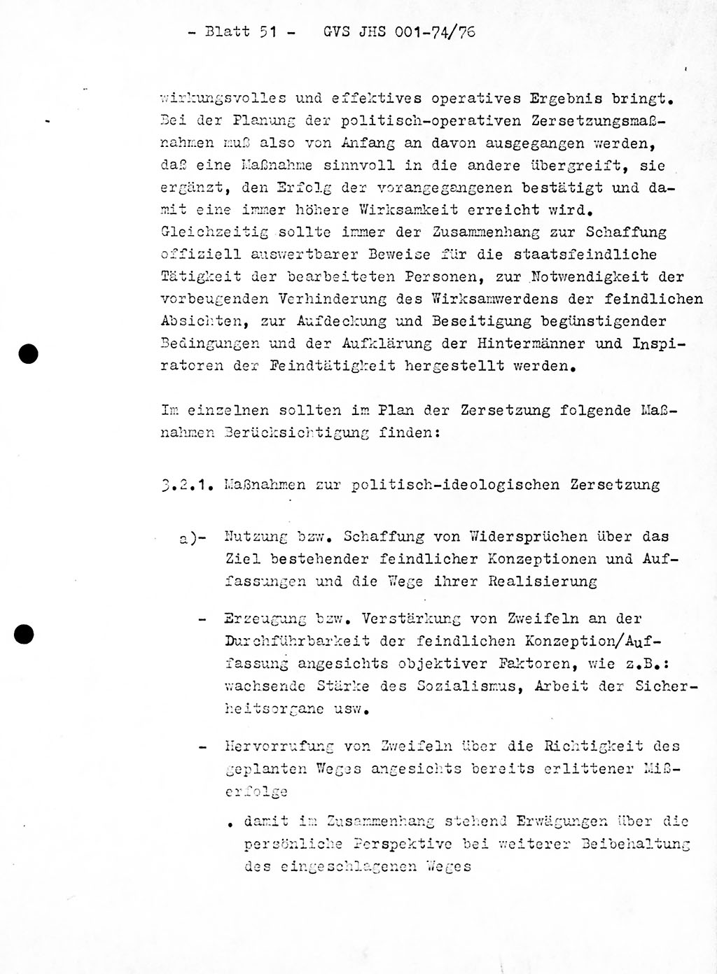 Diplomarbeit Hauptmann Joachim Tischendorf (HA ⅩⅩ), Ministerium für Staatssicherheit (MfS) der Deutschen Demokratischen Republik (DDR), Juristische Hochschule (JHS), Geheime Verschlußsache (GVS) 001-74/76, Potsdam 1976, Seite 51 (Dipl.-Arb. MfS DDR JHS GVS 001-74/76 1976, S. 51)