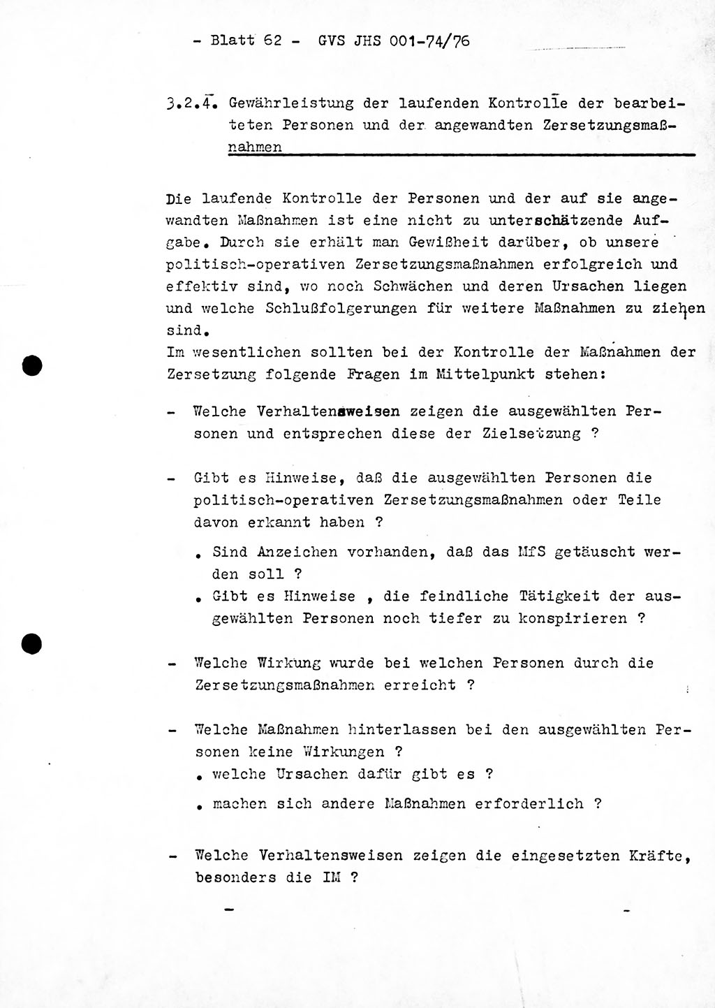 Diplomarbeit Hauptmann Joachim Tischendorf (HA ⅩⅩ), Ministerium für Staatssicherheit (MfS) der Deutschen Demokratischen Republik (DDR), Juristische Hochschule (JHS), Geheime Verschlußsache (GVS) 001-74/76, Potsdam 1976, Seite 62 (Dipl.-Arb. MfS DDR JHS GVS 001-74/76 1976, S. 62)