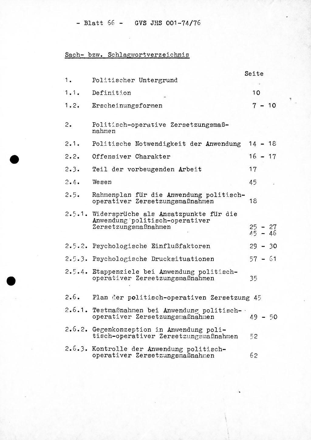 Diplomarbeit Hauptmann Joachim Tischendorf (HA ⅩⅩ), Ministerium für Staatssicherheit (MfS) der Deutschen Demokratischen Republik (DDR), Juristische Hochschule (JHS), Geheime Verschlußsache (GVS) 001-74/76, Potsdam 1976, Seite 66 (Dipl.-Arb. MfS DDR JHS GVS 001-74/76 1976, S. 66)