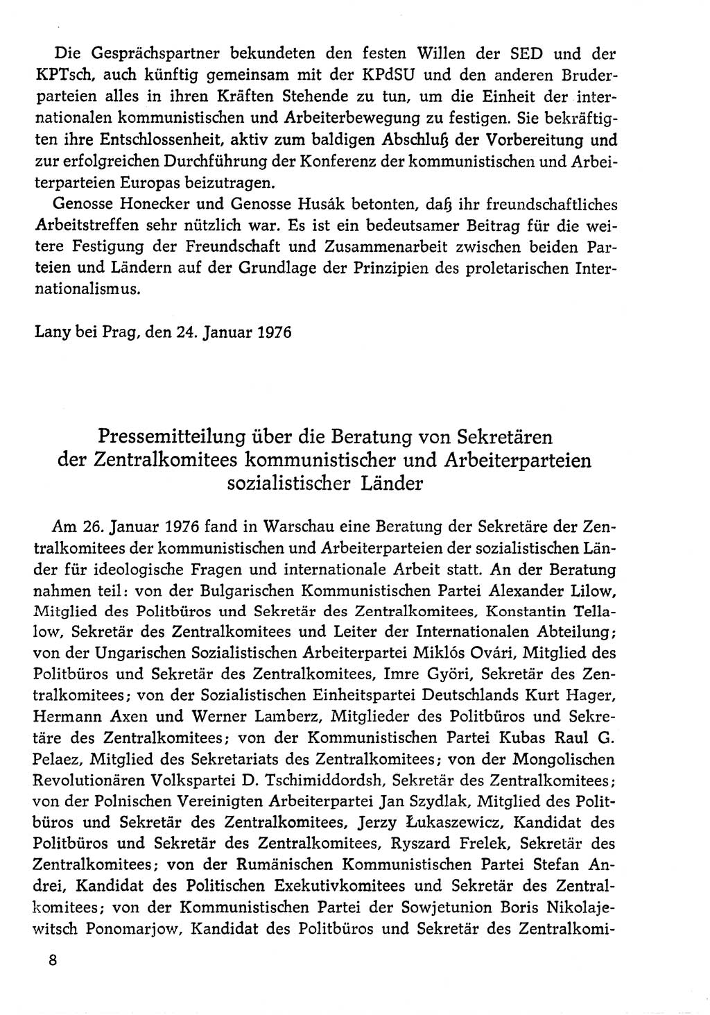 Dokumente der Sozialistischen Einheitspartei Deutschlands (SED) [Deutsche Demokratische Republik (DDR)] 1976-1977, Seite 8 (Dok. SED DDR 1976-1977, S. 8)