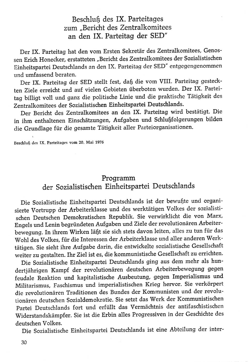 Dokumente der Sozialistischen Einheitspartei Deutschlands (SED) [Deutsche Demokratische Republik (DDR)] 1976-1977, Seite 30 (Dok. SED DDR 1976-1977, S. 30)