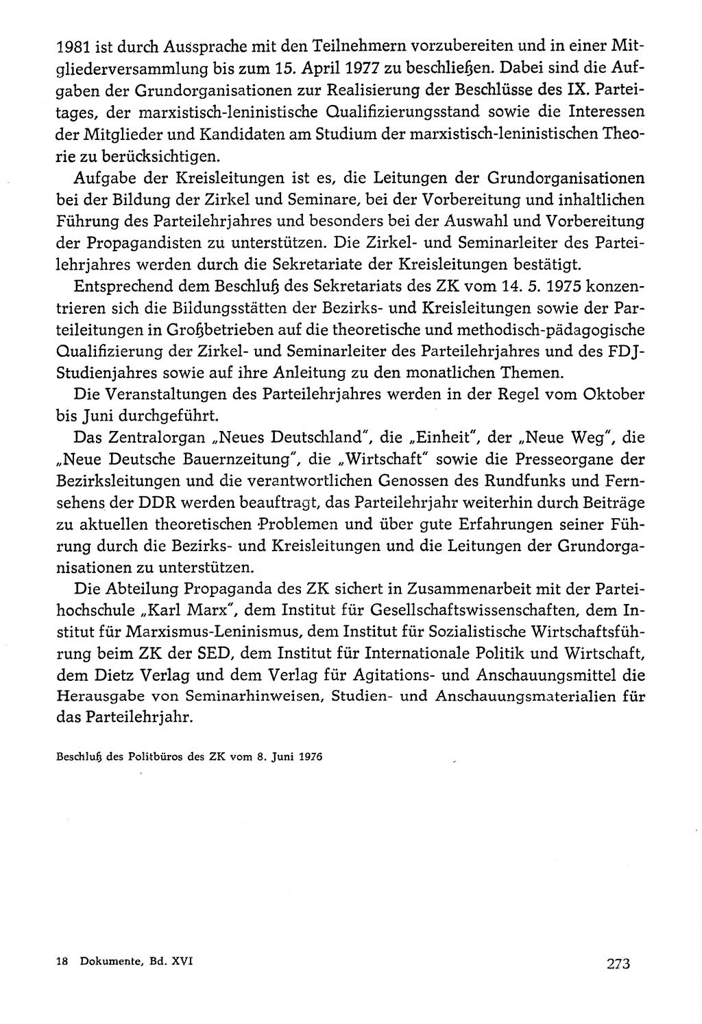 Dokumente der Sozialistischen Einheitspartei Deutschlands (SED) [Deutsche Demokratische Republik (DDR)] 1976-1977, Seite 273 (Dok. SED DDR 1976-1977, S. 273)
