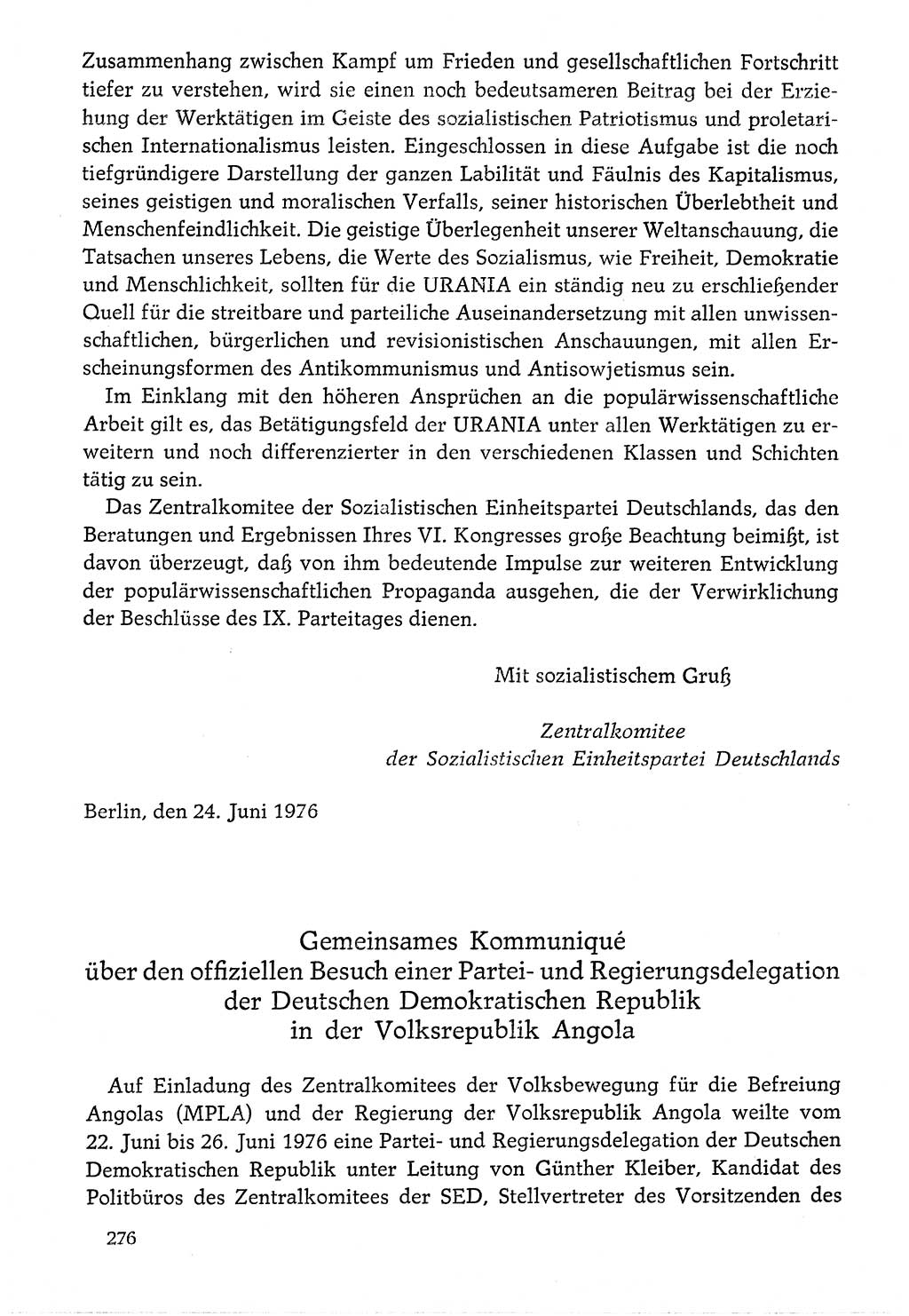 Dokumente der Sozialistischen Einheitspartei Deutschlands (SED) [Deutsche Demokratische Republik (DDR)] 1976-1977, Seite 276 (Dok. SED DDR 1976-1977, S. 276)