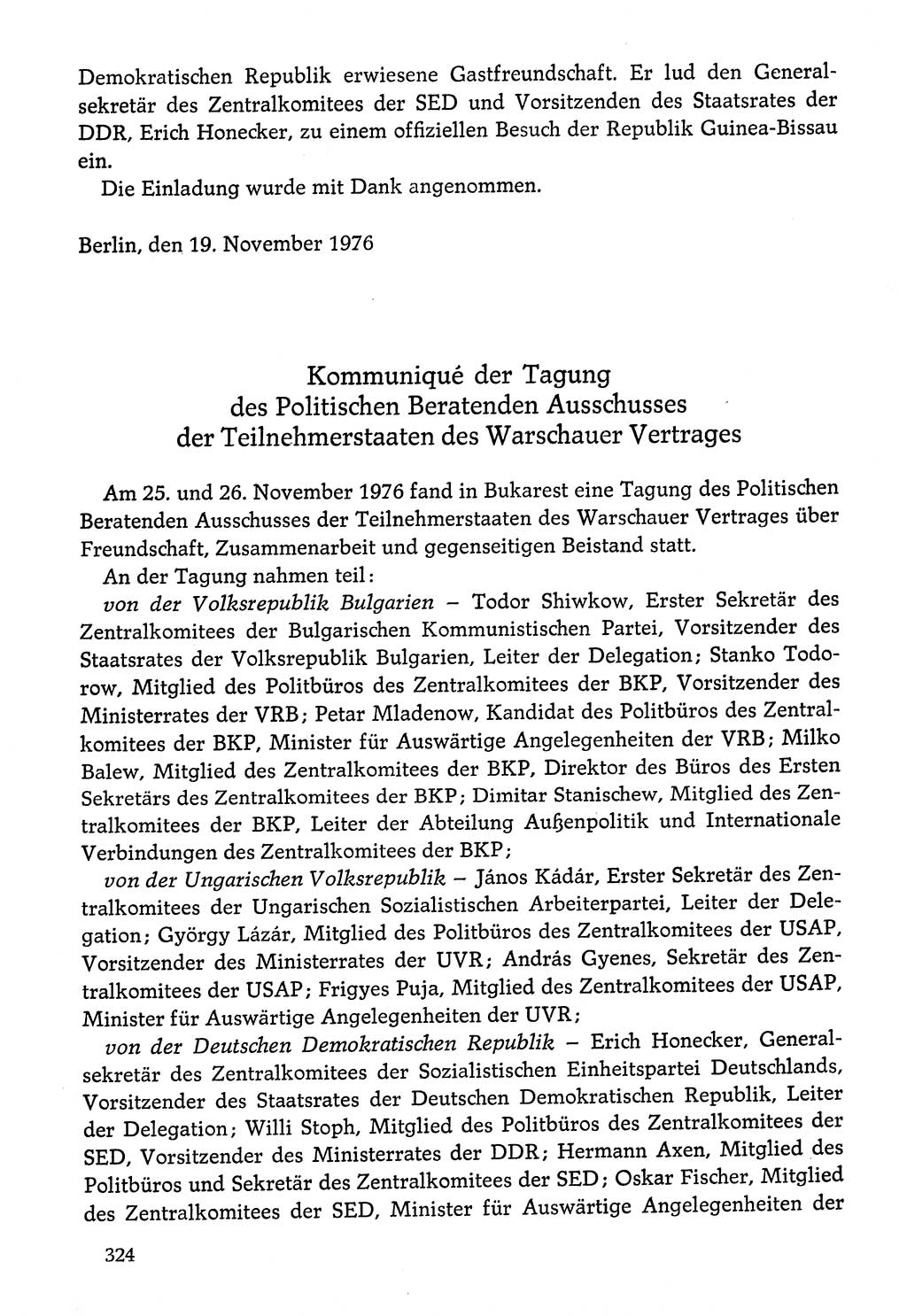 Dokumente der Sozialistischen Einheitspartei Deutschlands (SED) [Deutsche Demokratische Republik (DDR)] 1976-1977, Seite 324 (Dok. SED DDR 1976-1977, S. 324)
