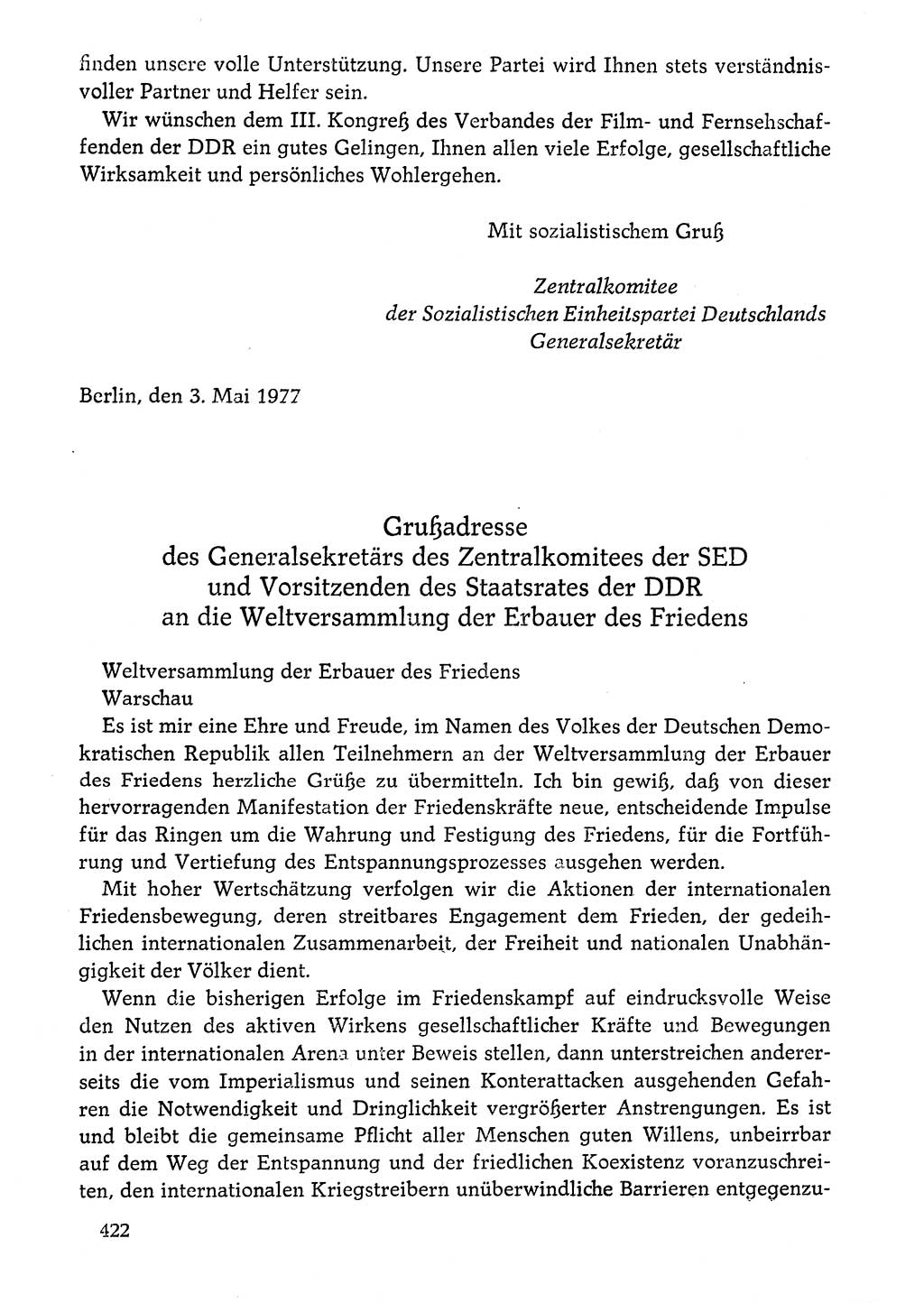 Dokumente der Sozialistischen Einheitspartei Deutschlands (SED) [Deutsche Demokratische Republik (DDR)] 1976-1977, Seite 422 (Dok. SED DDR 1976-1977, S. 422)