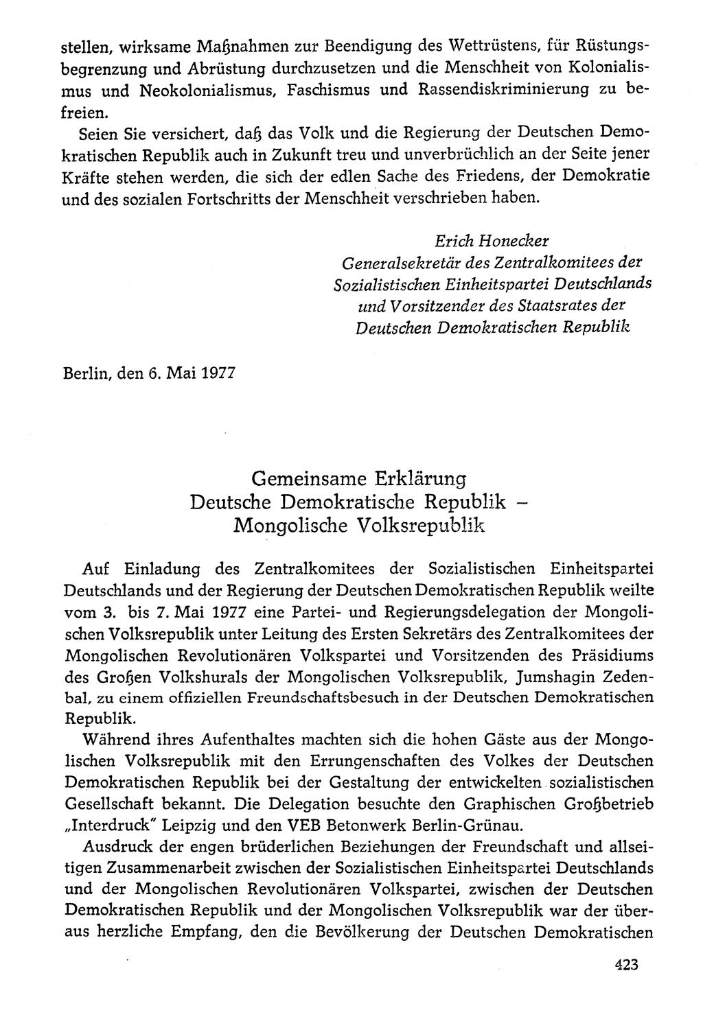 Dokumente der Sozialistischen Einheitspartei Deutschlands (SED) [Deutsche Demokratische Republik (DDR)] 1976-1977, Seite 423 (Dok. SED DDR 1976-1977, S. 423)