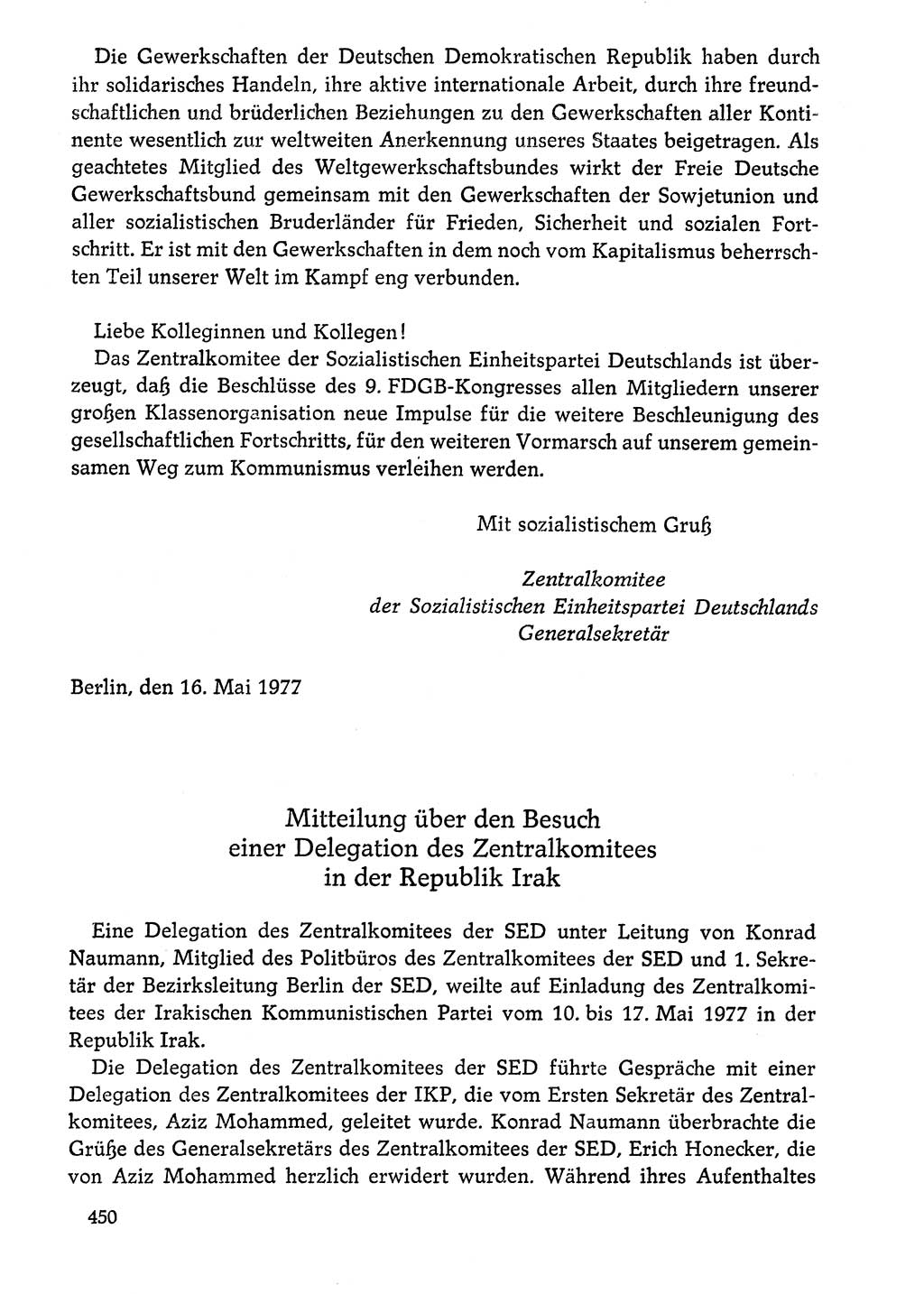 Dokumente der Sozialistischen Einheitspartei Deutschlands (SED) [Deutsche Demokratische Republik (DDR)] 1976-1977, Seite 450 (Dok. SED DDR 1976-1977, S. 450)