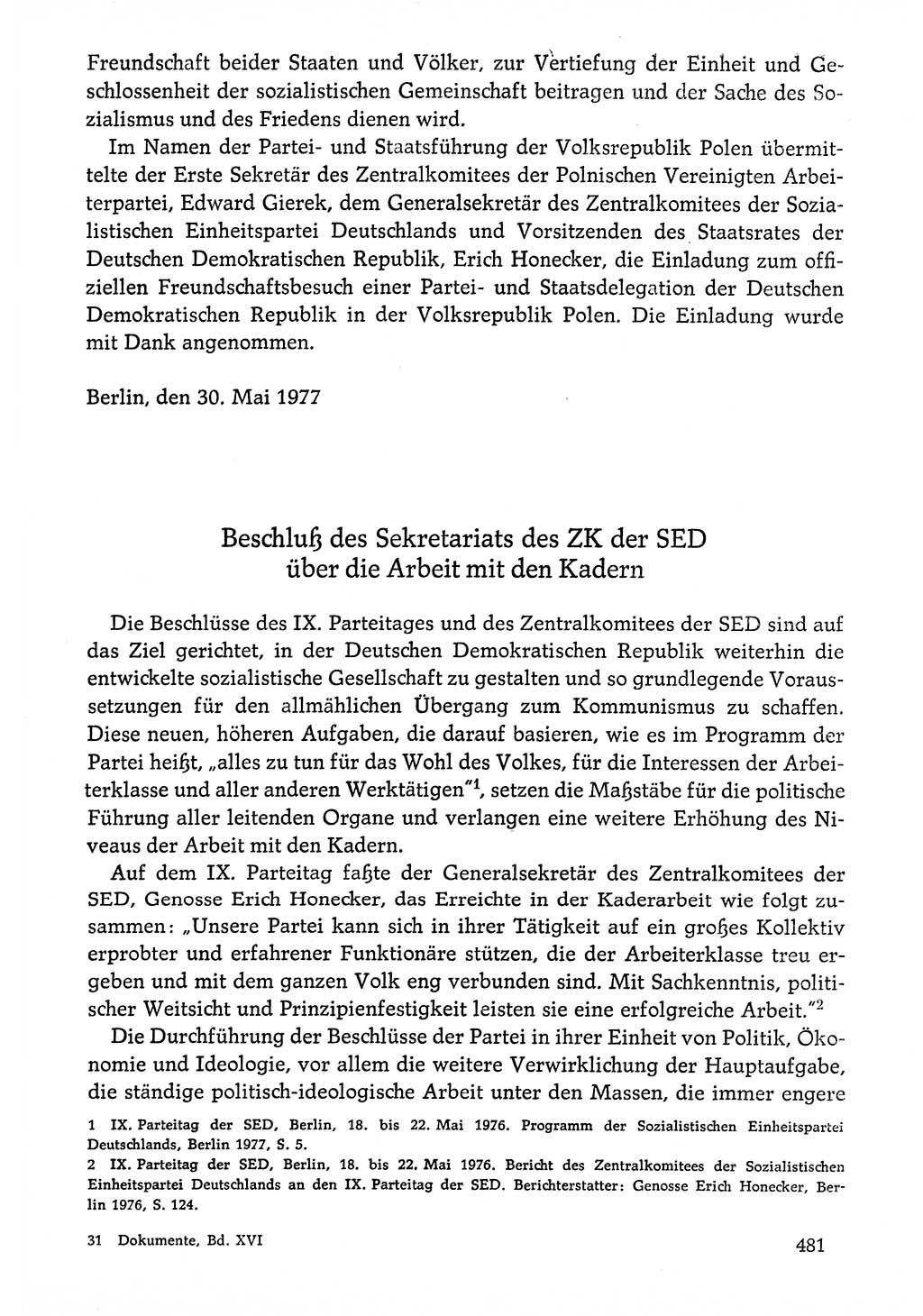 Dokumente der Sozialistischen Einheitspartei Deutschlands (SED) [Deutsche Demokratische Republik (DDR)] 1976-1977, Seite 481 (Dok. SED DDR 1976-1977, S. 481)