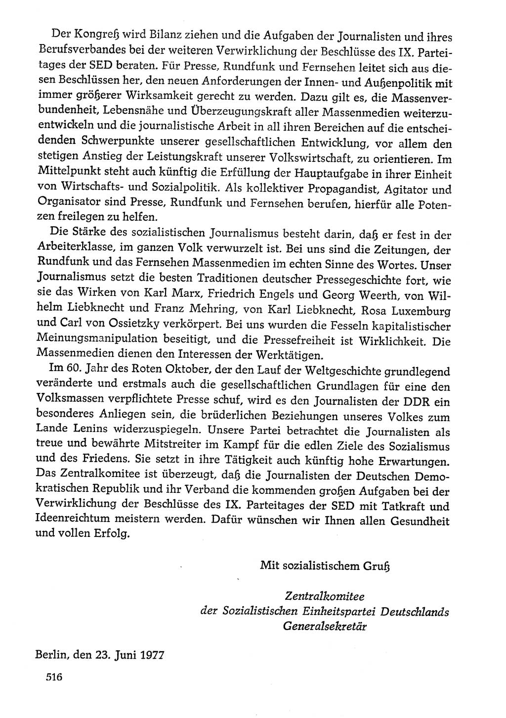 Dokumente der Sozialistischen Einheitspartei Deutschlands (SED) [Deutsche Demokratische Republik (DDR)] 1976-1977, Seite 516 (Dok. SED DDR 1976-1977, S. 516)