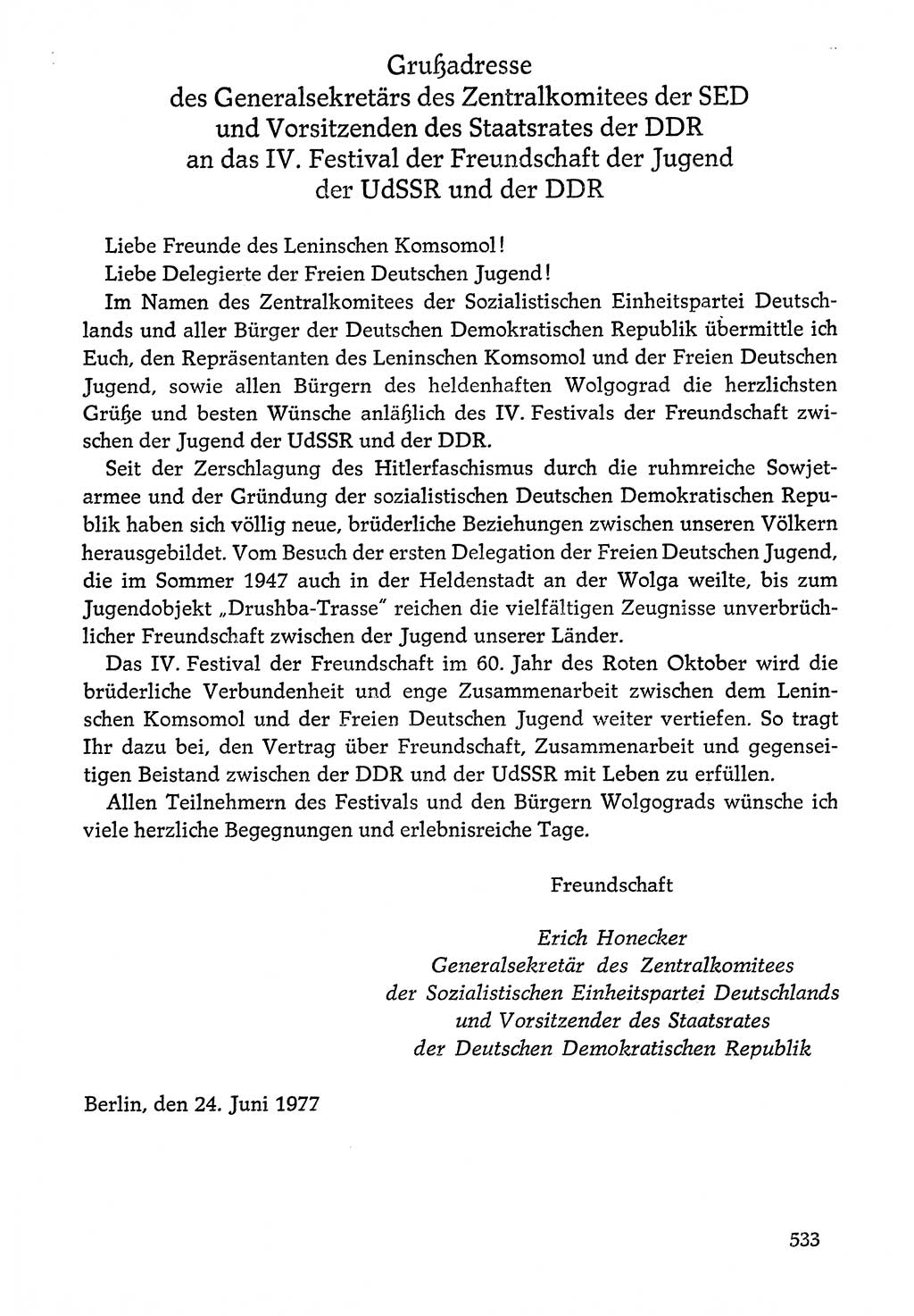 Dokumente der Sozialistischen Einheitspartei Deutschlands (SED) [Deutsche Demokratische Republik (DDR)] 1976-1977, Seite 533 (Dok. SED DDR 1976-1977, S. 533)