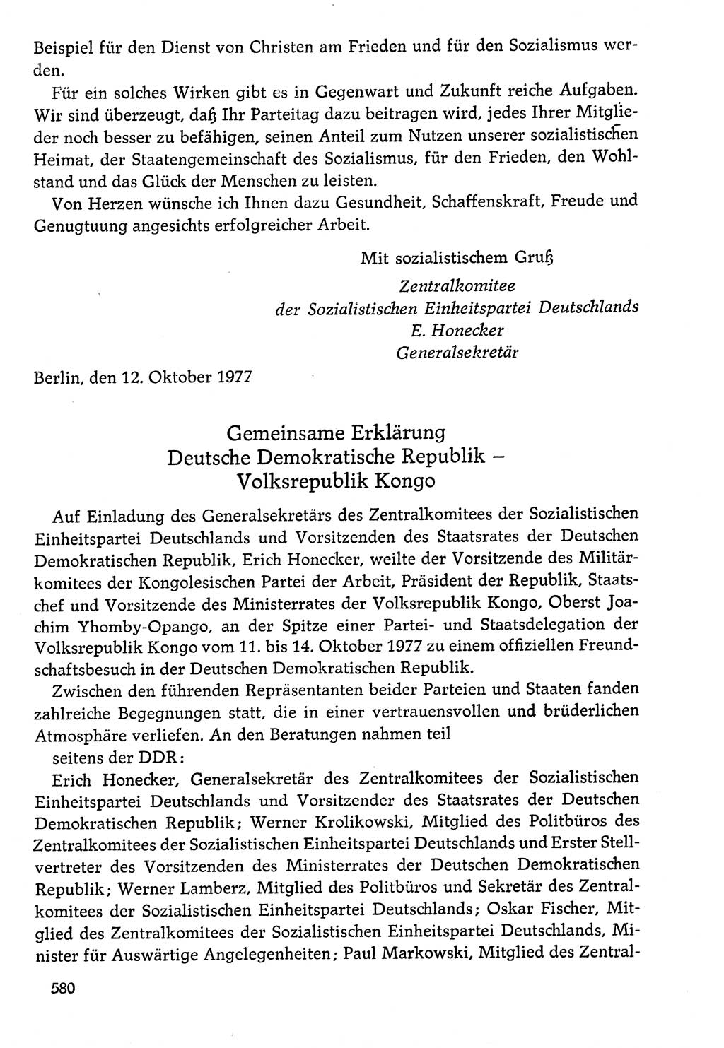 Dokumente der Sozialistischen Einheitspartei Deutschlands (SED) [Deutsche Demokratische Republik (DDR)] 1976-1977, Seite 580 (Dok. SED DDR 1976-1977, S. 580)