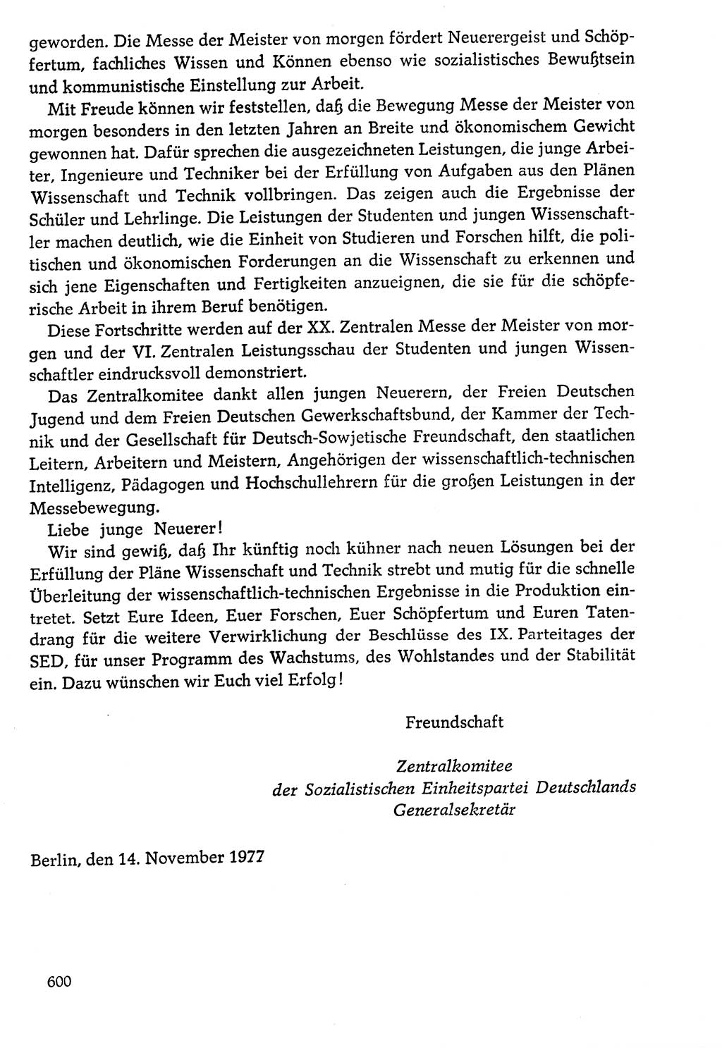 Dokumente der Sozialistischen Einheitspartei Deutschlands (SED) [Deutsche Demokratische Republik (DDR)] 1976-1977, Seite 600 (Dok. SED DDR 1976-1977, S. 600)