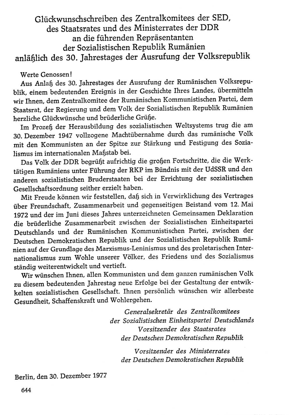 Dokumente der Sozialistischen Einheitspartei Deutschlands (SED) [Deutsche Demokratische Republik (DDR)] 1976-1977, Seite 644 (Dok. SED DDR 1976-1977, S. 644)