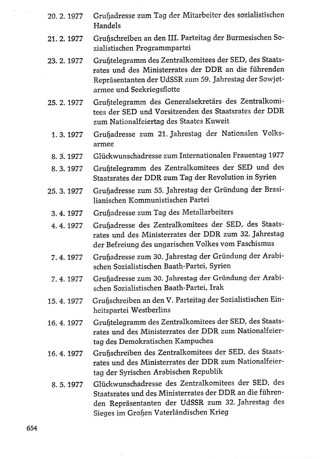 Dokumente der Sozialistischen Einheitspartei Deutschlands (SED) [Deutsche Demokratische Republik (DDR)] 1976-1977, Seite 654 (Dok. SED DDR 1976-1977, S. 654)