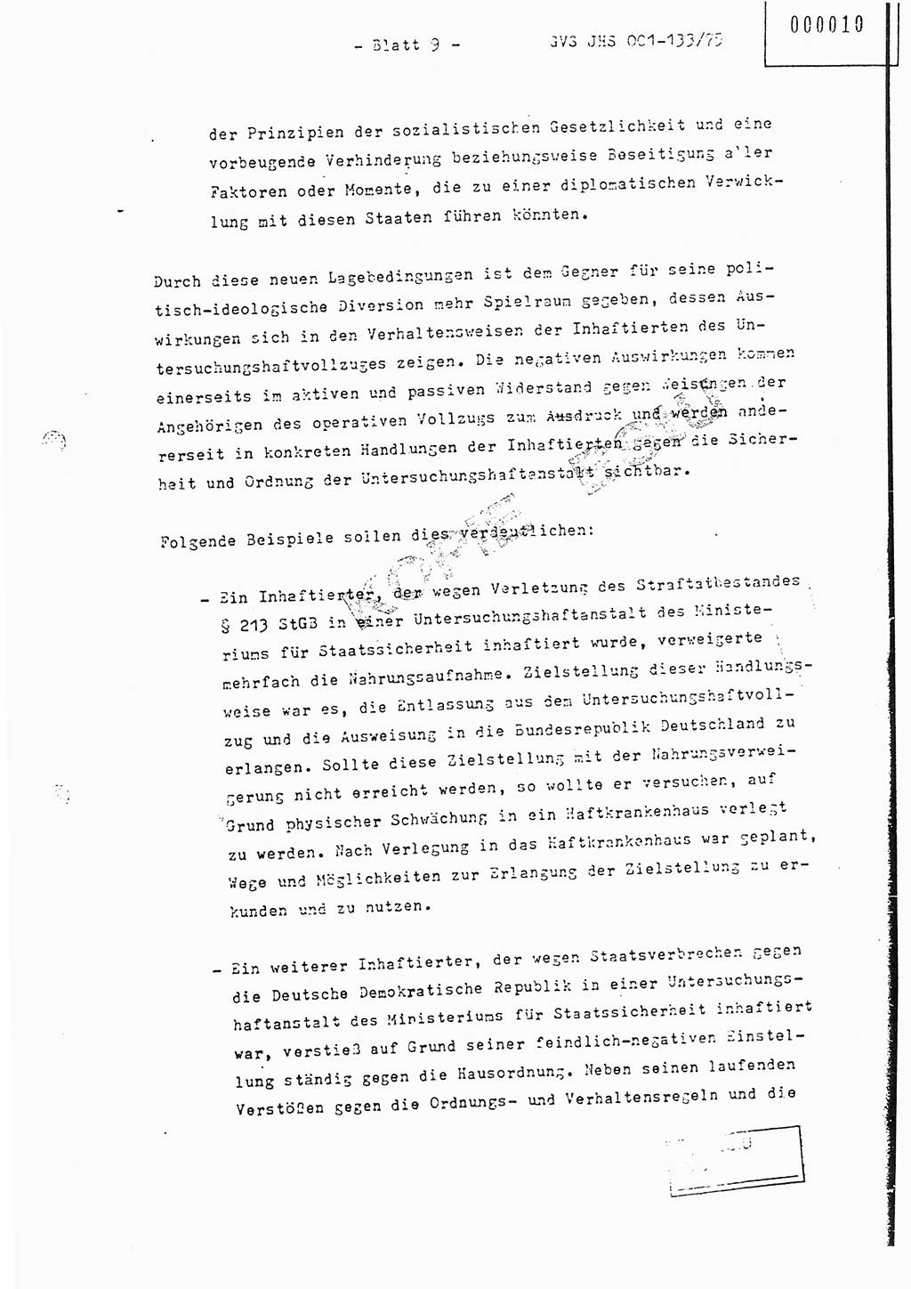 Fachschulabschlußarbeit Major Werner Braun (Abt. ⅩⅣ), Hauptmann Klaus Zeiß (Abt. ⅩⅣ), Ministerium für Staatssicherheit (MfS) [Deutsche Demokratische Republik (DDR)], Juristische Hochschule (JHS), Geheime Verschlußsache (GVS) 001-133/75, Potsdam 1976, Blatt 9 (FS-Abschl.-Arb. MfS DDR JHS GVS 001-133/75 1976, Bl. 9)
