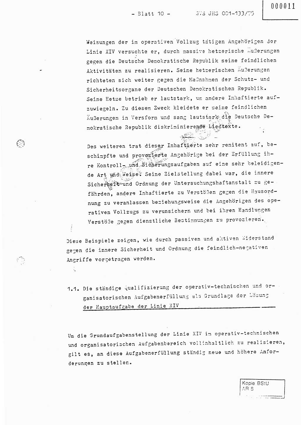 Fachschulabschlußarbeit Major Werner Braun (Abt. ⅩⅣ), Hauptmann Klaus Zeiß (Abt. ⅩⅣ), Ministerium für Staatssicherheit (MfS) [Deutsche Demokratische Republik (DDR)], Juristische Hochschule (JHS), Geheime Verschlußsache (GVS) 001-133/75, Potsdam 1976, Blatt 10 (FS-Abschl.-Arb. MfS DDR JHS GVS 001-133/75 1976, Bl. 10)