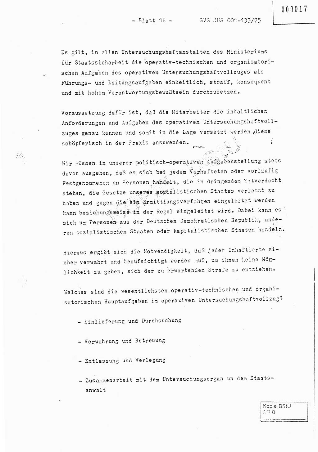 Fachschulabschlußarbeit Major Werner Braun (Abt. ⅩⅣ), Hauptmann Klaus Zeiß (Abt. ⅩⅣ), Ministerium für Staatssicherheit (MfS) [Deutsche Demokratische Republik (DDR)], Juristische Hochschule (JHS), Geheime Verschlußsache (GVS) 001-133/75, Potsdam 1976, Blatt 16 (FS-Abschl.-Arb. MfS DDR JHS GVS 001-133/75 1976, Bl. 16)