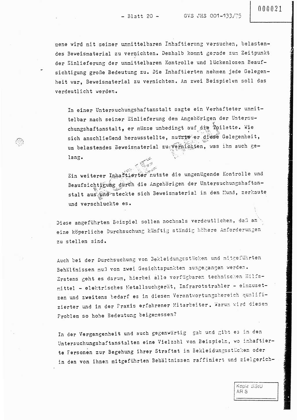 Fachschulabschlußarbeit Major Werner Braun (Abt. ⅩⅣ), Hauptmann Klaus Zeiß (Abt. ⅩⅣ), Ministerium für Staatssicherheit (MfS) [Deutsche Demokratische Republik (DDR)], Juristische Hochschule (JHS), Geheime Verschlußsache (GVS) 001-133/75, Potsdam 1976, Blatt 20 (FS-Abschl.-Arb. MfS DDR JHS GVS 001-133/75 1976, Bl. 20)