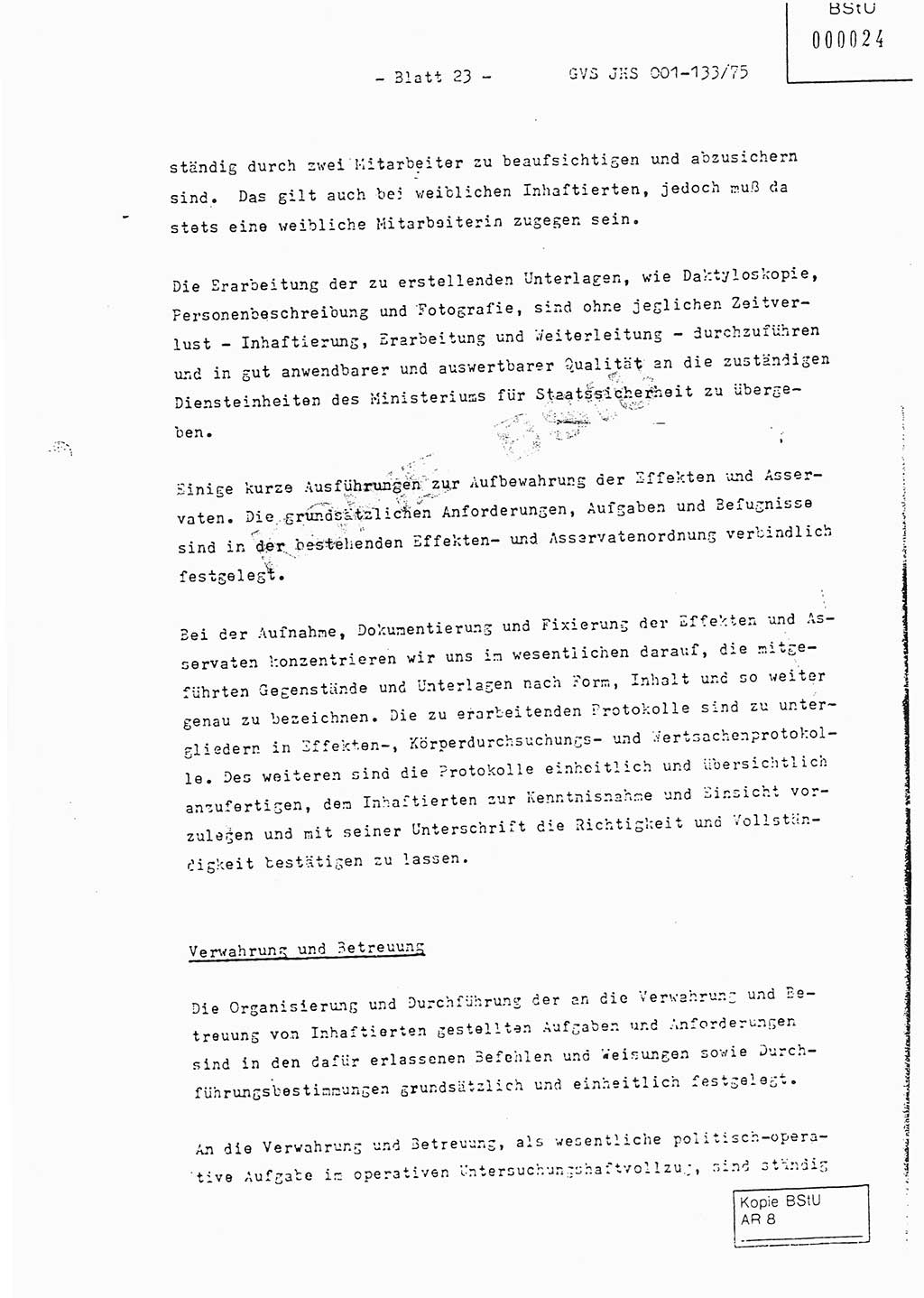 Fachschulabschlußarbeit Major Werner Braun (Abt. ⅩⅣ), Hauptmann Klaus Zeiß (Abt. ⅩⅣ), Ministerium für Staatssicherheit (MfS) [Deutsche Demokratische Republik (DDR)], Juristische Hochschule (JHS), Geheime Verschlußsache (GVS) 001-133/75, Potsdam 1976, Blatt 23 (FS-Abschl.-Arb. MfS DDR JHS GVS 001-133/75 1976, Bl. 23)