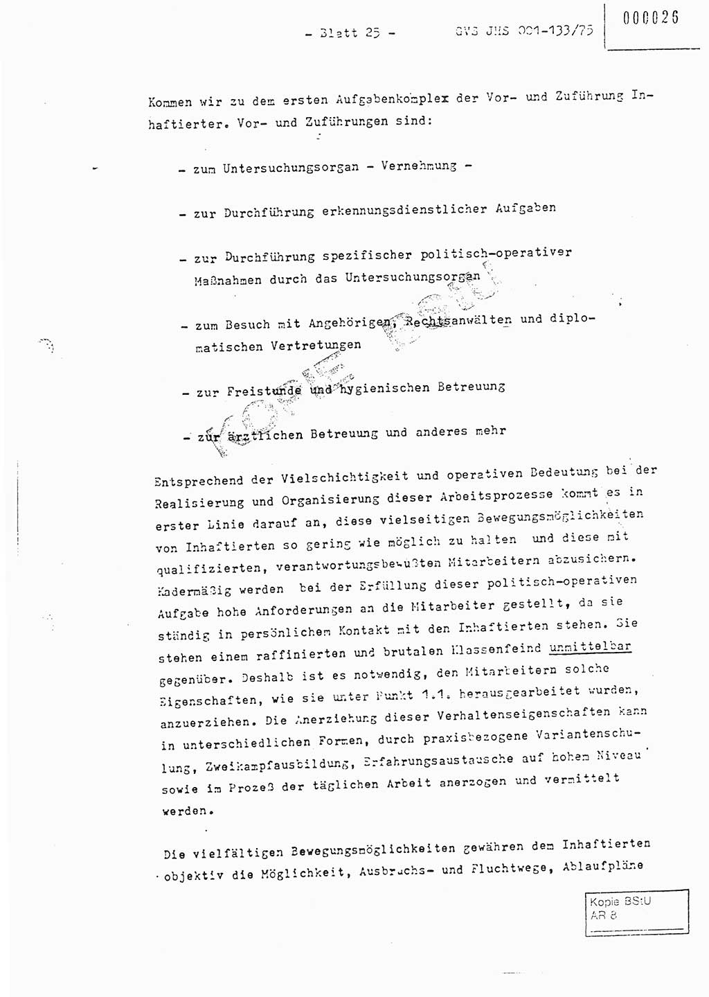 Fachschulabschlußarbeit Major Werner Braun (Abt. ⅩⅣ), Hauptmann Klaus Zeiß (Abt. ⅩⅣ), Ministerium für Staatssicherheit (MfS) [Deutsche Demokratische Republik (DDR)], Juristische Hochschule (JHS), Geheime Verschlußsache (GVS) 001-133/75, Potsdam 1976, Blatt 25 (FS-Abschl.-Arb. MfS DDR JHS GVS 001-133/75 1976, Bl. 25)